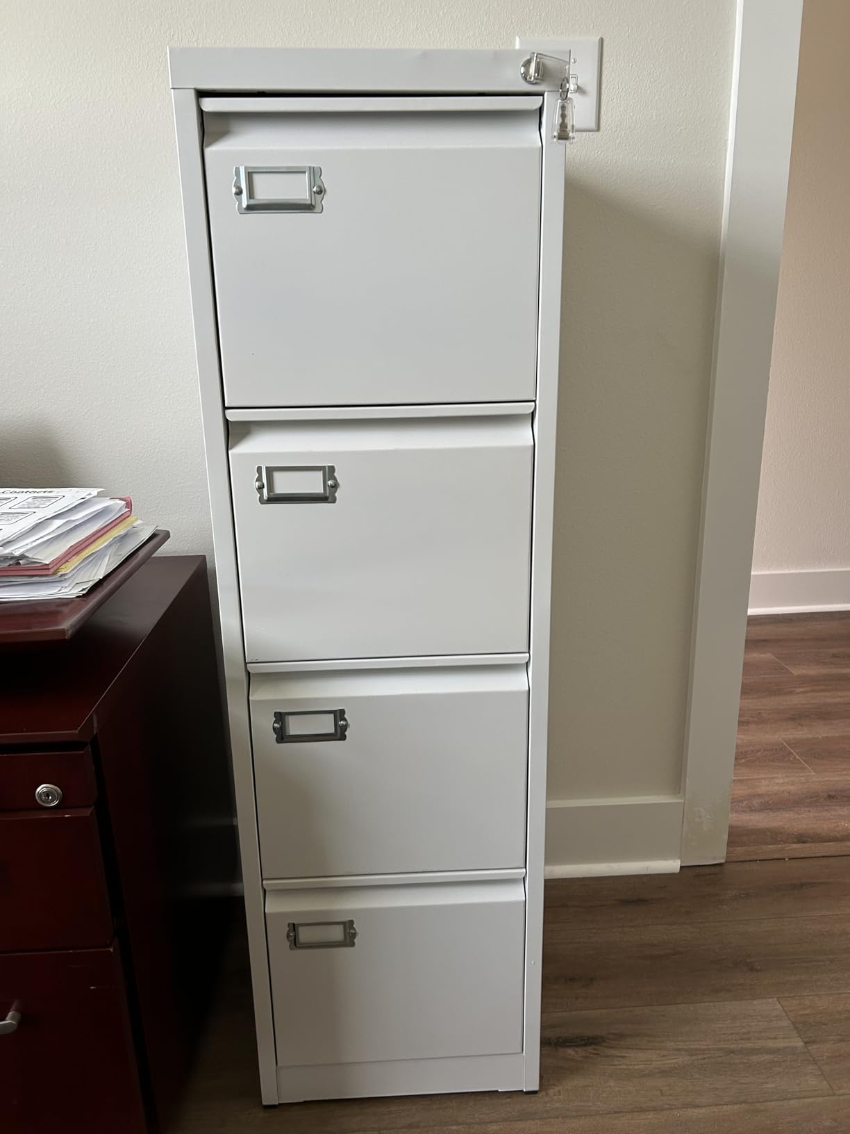 BYNSOE 4 Drawer File Cabinet with Lock Metal Vertical File Cabinet Office Home Vertical File Cabinet for A4 Legal/Letter Size Narrow File Cabinet Locked, Assembly Required customer photo 1