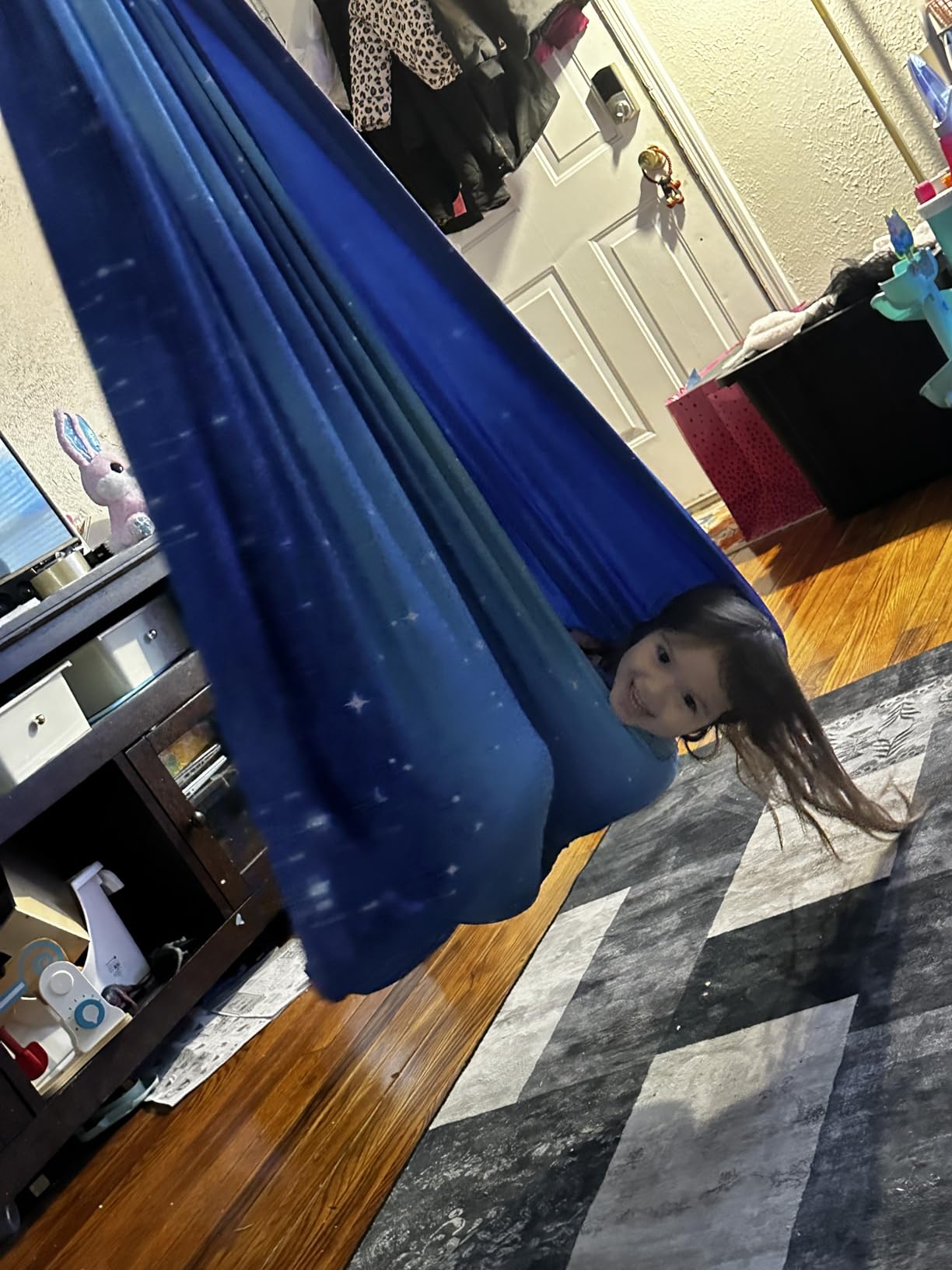 Sensory Swing for Kids Indoor & Outdoor Double Layer Therapy Cuddle Hammock Chair with 360 Swivel Hanger Kit, Adjustable Swing for Child and Adult with Aspergers Autism ADHD (Star Blue) customer photo 1