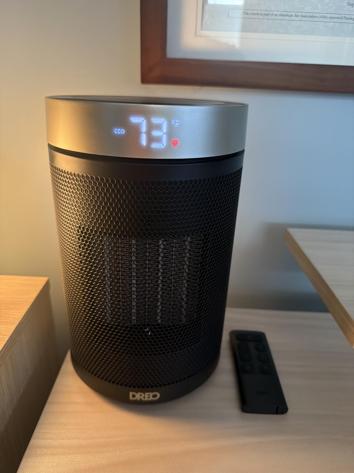 DREO Space Heater, Portable Electric Heaters for Indoor Use with Thermostat and Remote, 2024 Upgraded, Digital Display, 12H Timer, 5 Mode, 1500W PTC Ceramic Fast Safety Heat for Office Bedroom Home customer photo 1