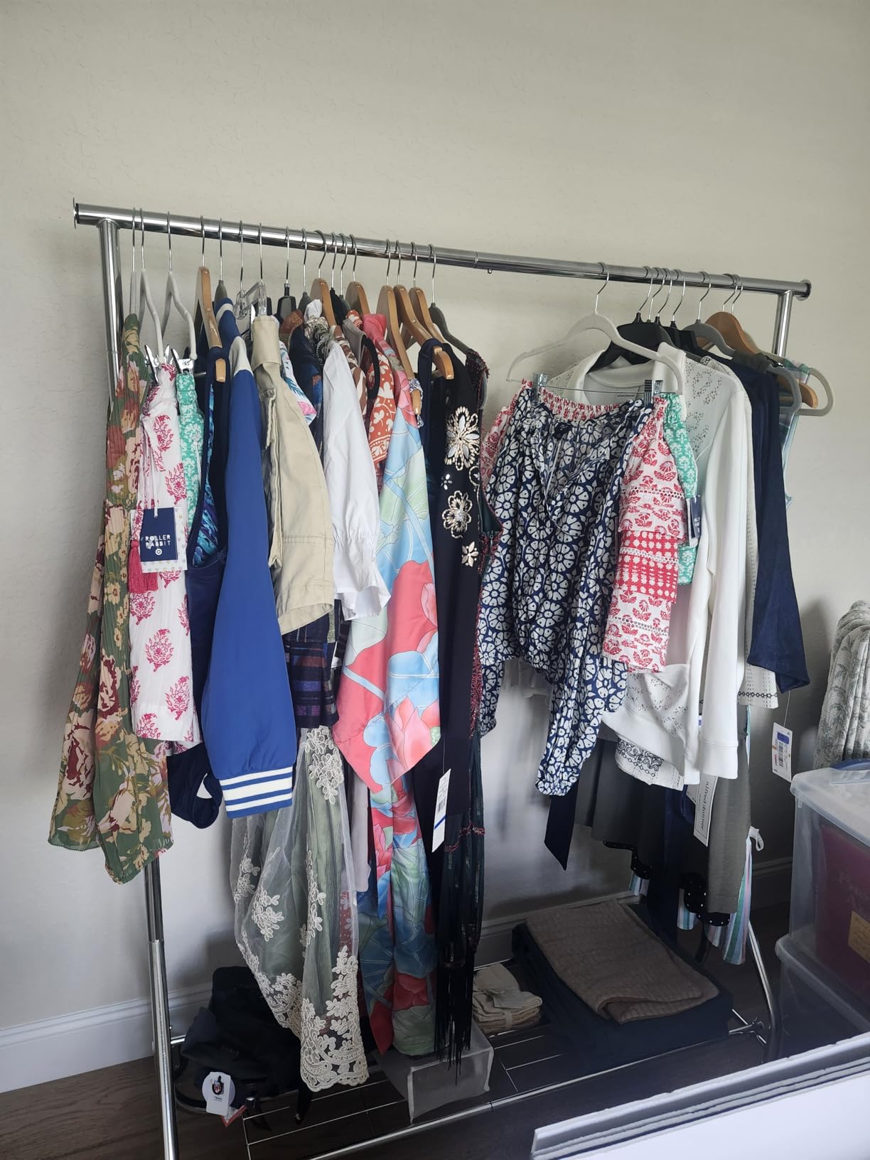 HYSEYY Heavy Duty Clothes Rack Load 450 LBS, Metal Garment Rack, Standing Rolling Clothing Rack for Hanging Clothes with Sturdy Wheels & Shelves, Portable Closet Wardrobe Rack, Silver customer photo 1