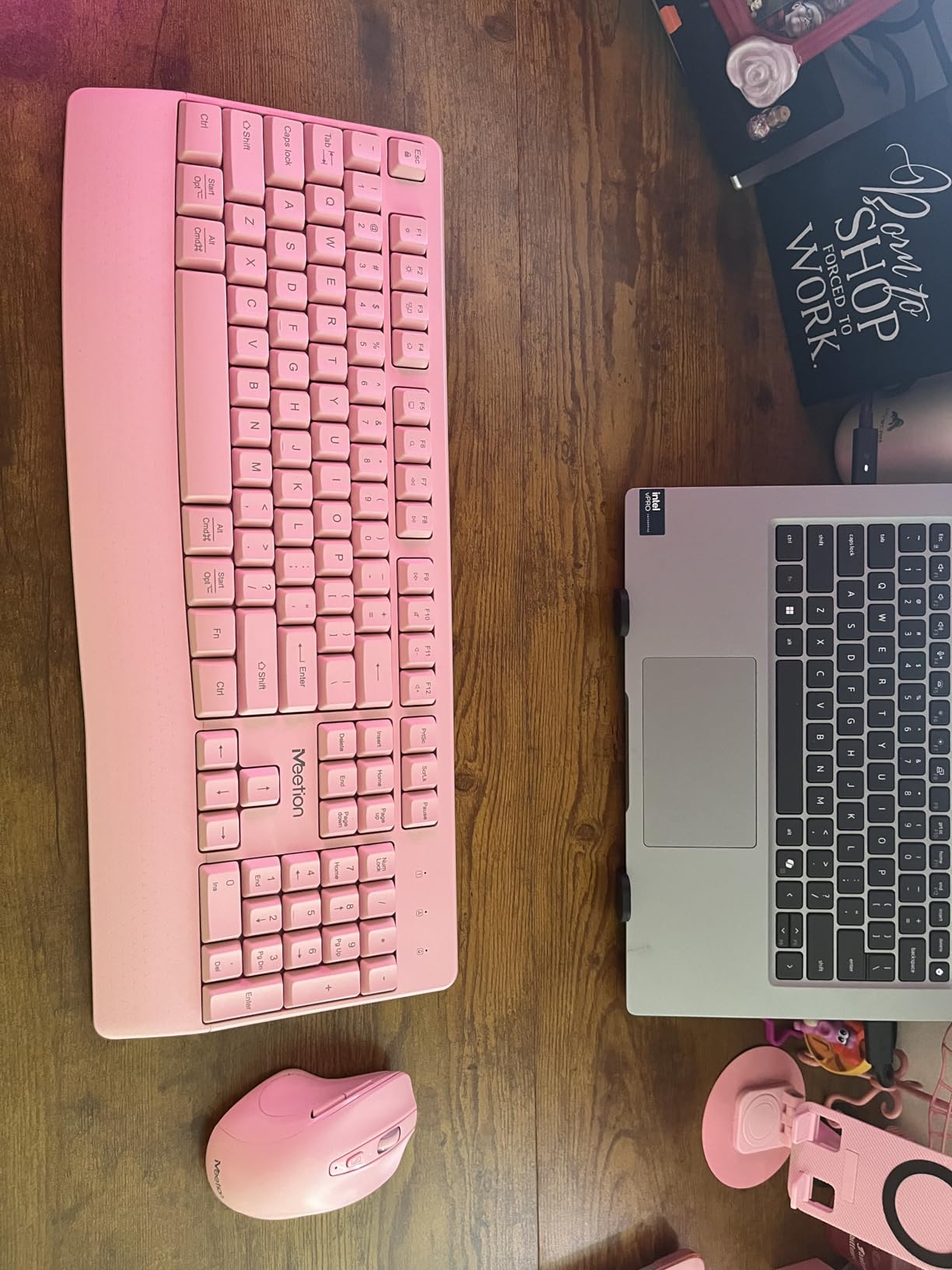 MEETION Wireless Keyboard and Mouse Combo, Full-Size with Wrist Rest, Pink | 2.4GHz USB receiver, 3 adjustable DPI mouse, comfortable typing, compatible with Windows, Mac, PCs and laptops customer photo 1