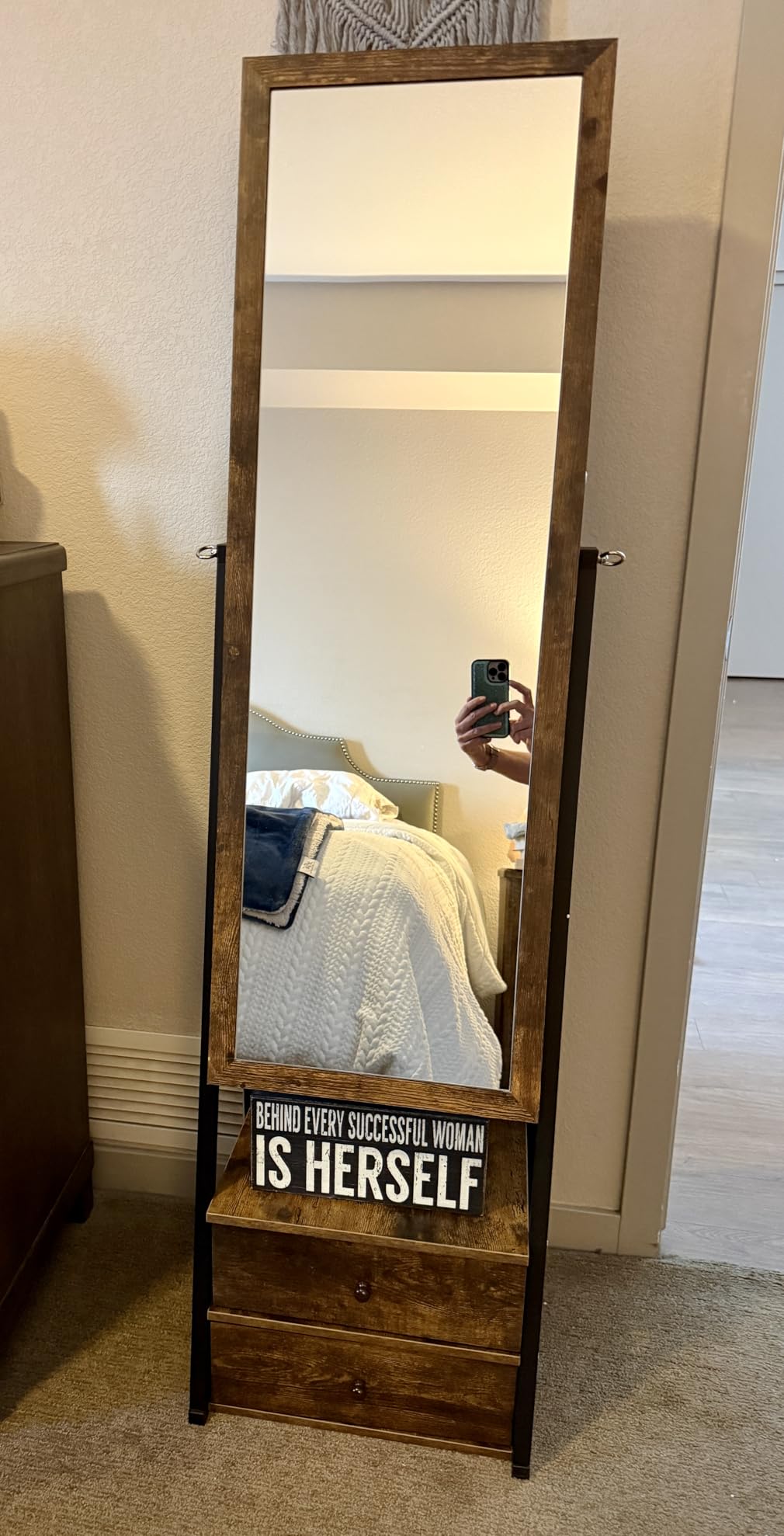 Nicetree Mirror Jewelry Cabinet, Lockable Full Length Mirror, 2 Drawers | Standing Jewelry Armoire with Mirror, Mirror with Jewelry Storage, Adjustable Angles, Easy Assembly, Gift Idea, Rustic Brown customer photo 1