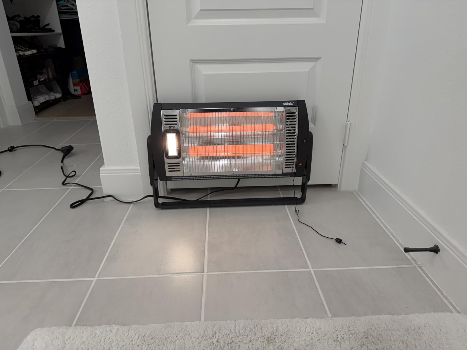 Shinic 2 Packs Electric Garage Heaters, 1500W/750W Ceiling Mounted Heater Radiant Heaters with Halogen Light, 90 Degree Rotation, 5 Mode Settings, Space Heater for Garage, Shop, Large Room and Patio customer photo 1