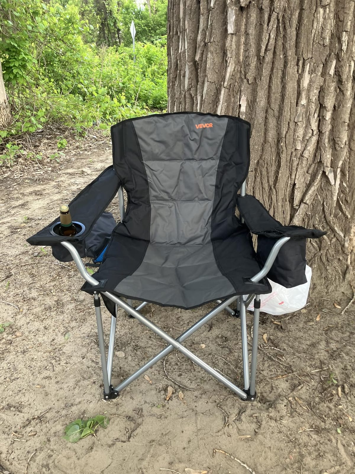 VEVOR Oversized Camping Folding Chair, Portable Heavy Duty Outdoor Quad Lumbar Back Padded with Side Pockets, Cup Holder and Cooler Bag, Steel Frame 550Lb Capacity customer photo 1
