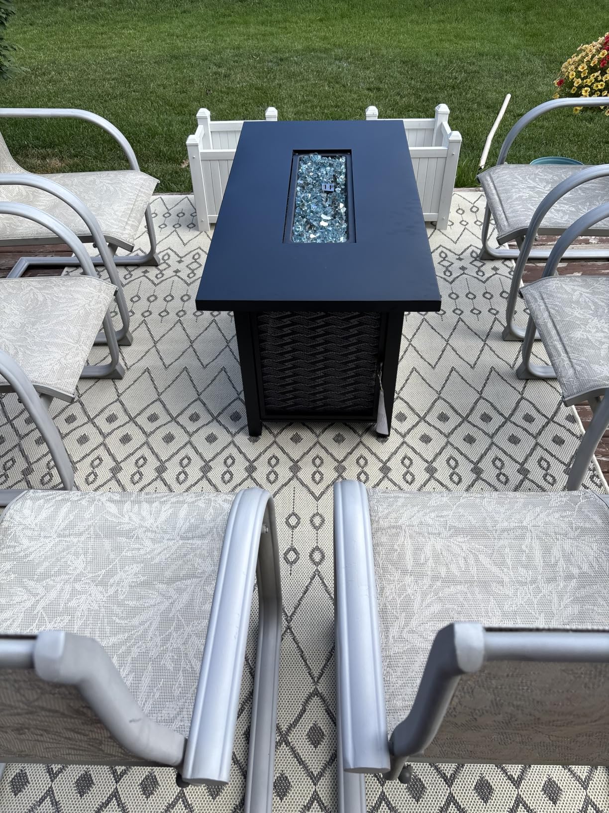45 Inch Propane Fire Pit Table, 50,000 BTU Outdoor Gas Fire Pit for Patio & Backyard, 2-in-1 Firepit Dining Table with Glass Wind Guard, Blue Glass Rocks & Waterproof Cover customer photo 2