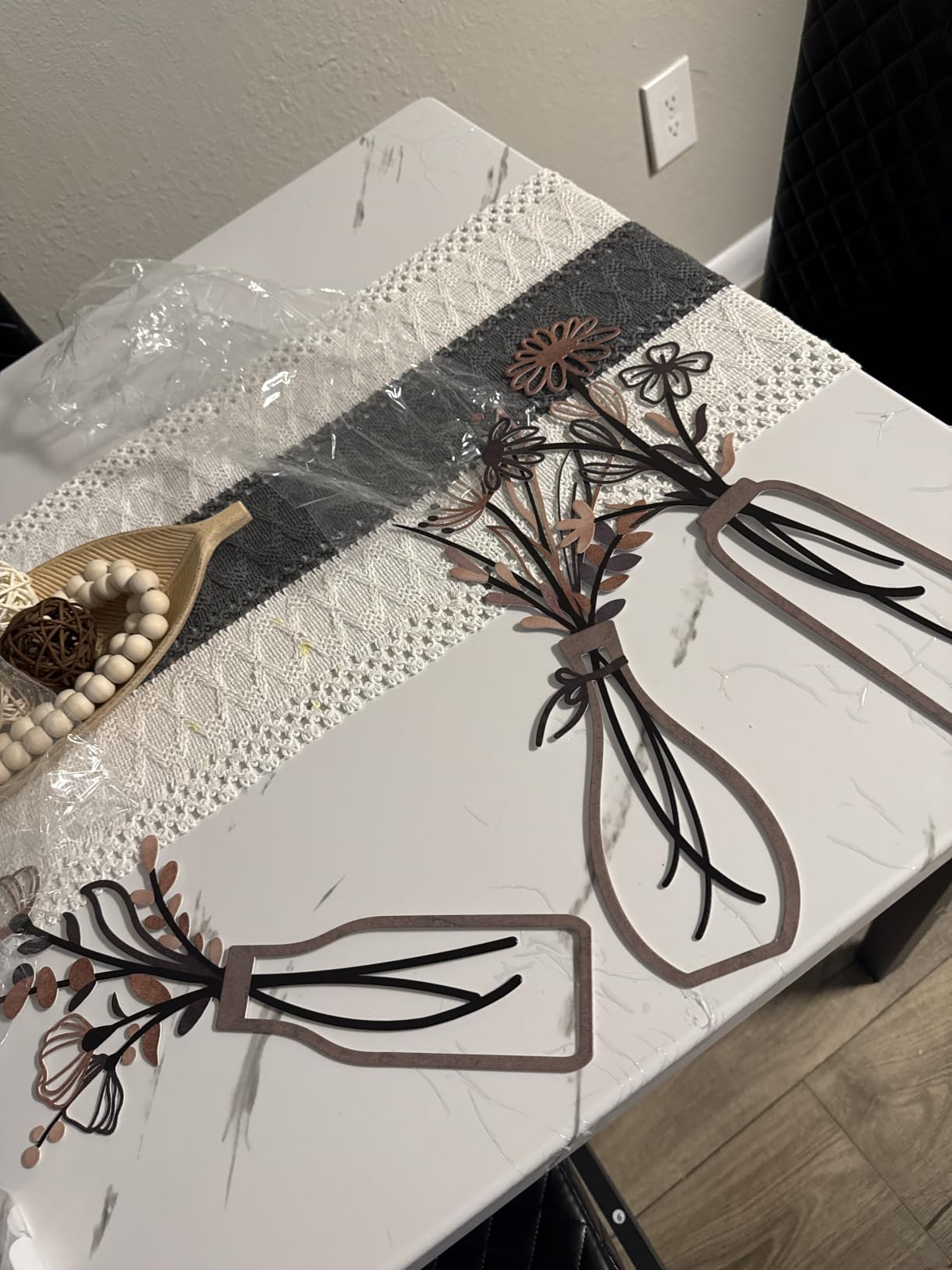 Pigort 3 Pieces Metal Flowers Wall Arts - Rustic Farmhouse Decor Black Minimalist Flower Wall Decors for Living room Bathroom Bedroom Dining Room - Housewarming Gifts(Black, Vase-C) customer photo 1
