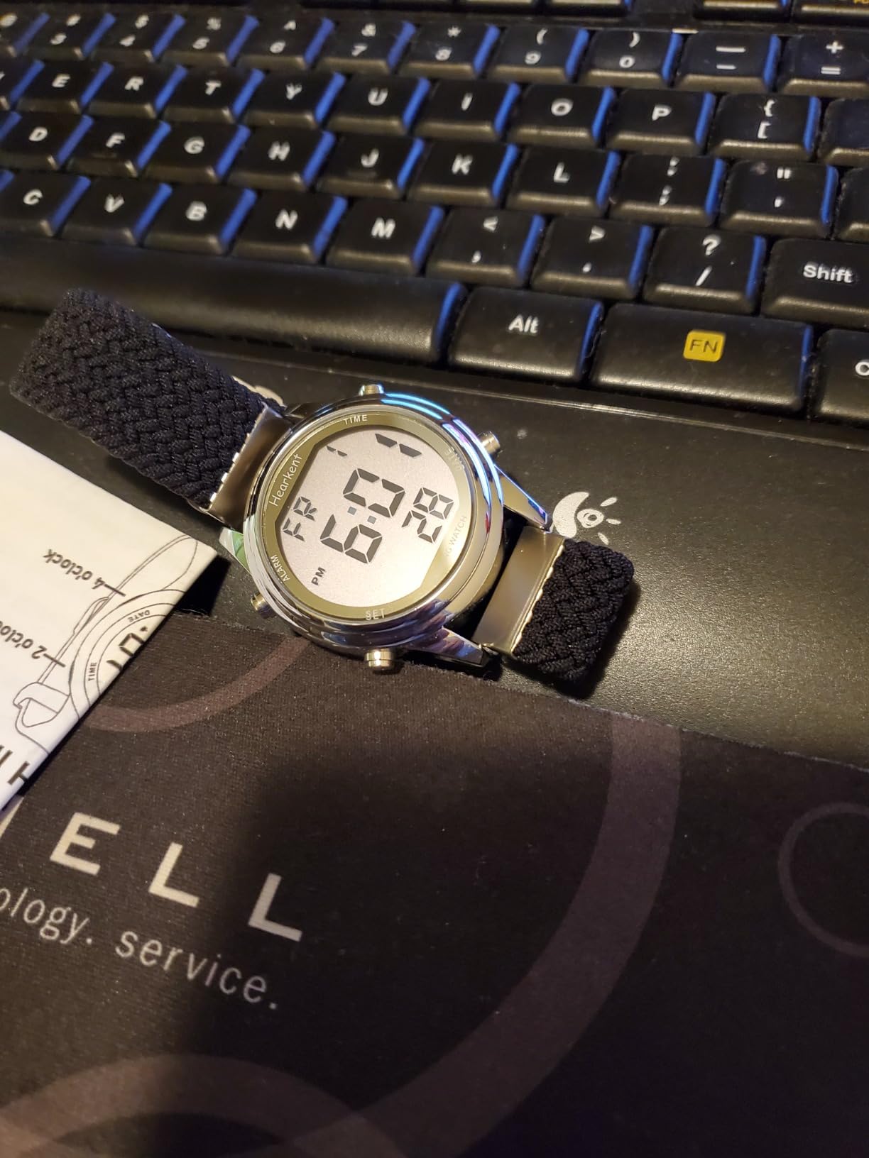 Hearkent Digital Talking Watch for Ladies Elderly, Visually impaired, Blind | LCD Big Numbers, American Accent Male Voice, Hourly Chime, Stainless Steel/Nylon Elastic Strap, Battery Powered customer photo 1