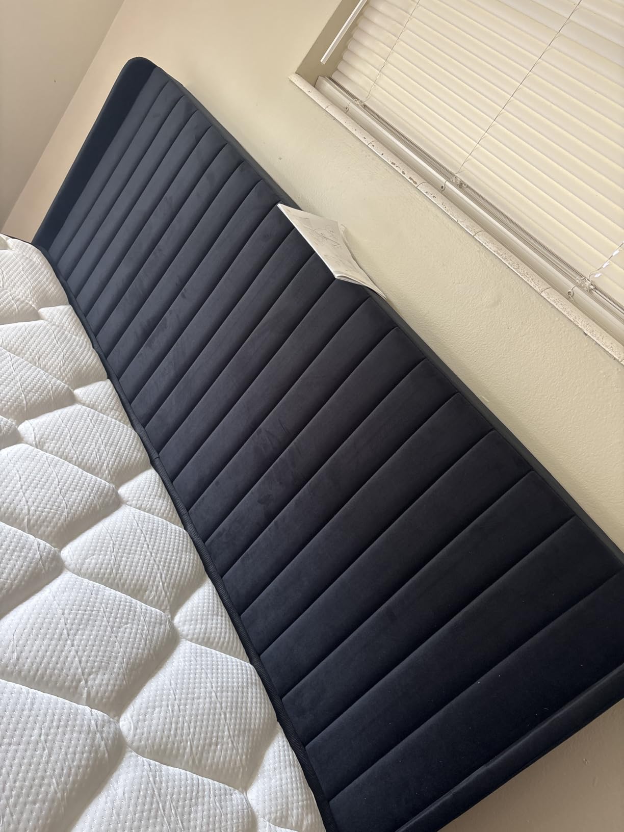 Allewie King Size Velvet Bed Frame/Vertical Channel Tufted Wingback Headboard/Upholstered Platform Bed/Strong Wooden Slats/No Box Spring Needed/Easy Assembly/Black customer photo 1