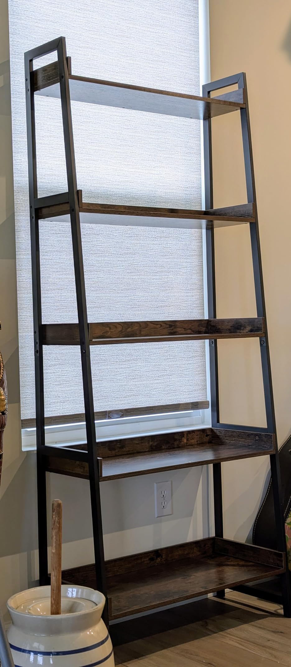 IRONCK Ladder Shelf, Ladder Bookshelf 5-Tier 74.8in Tall, Industrial Bookcase and Bookshelf, Display Shelf Metal Frame for Home Office, Bathroom, Living Room, Vintage Brown customer photo 2