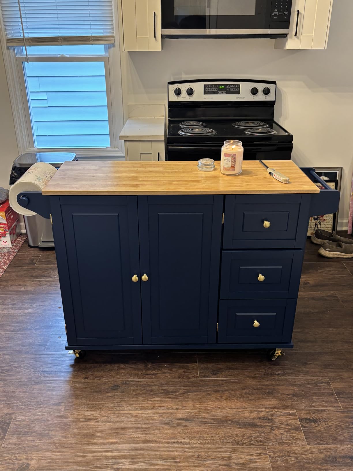 Homestyles Mobile Kitchen Island Cart with Wood Top and Dropleaf Breakfast Bar, 18