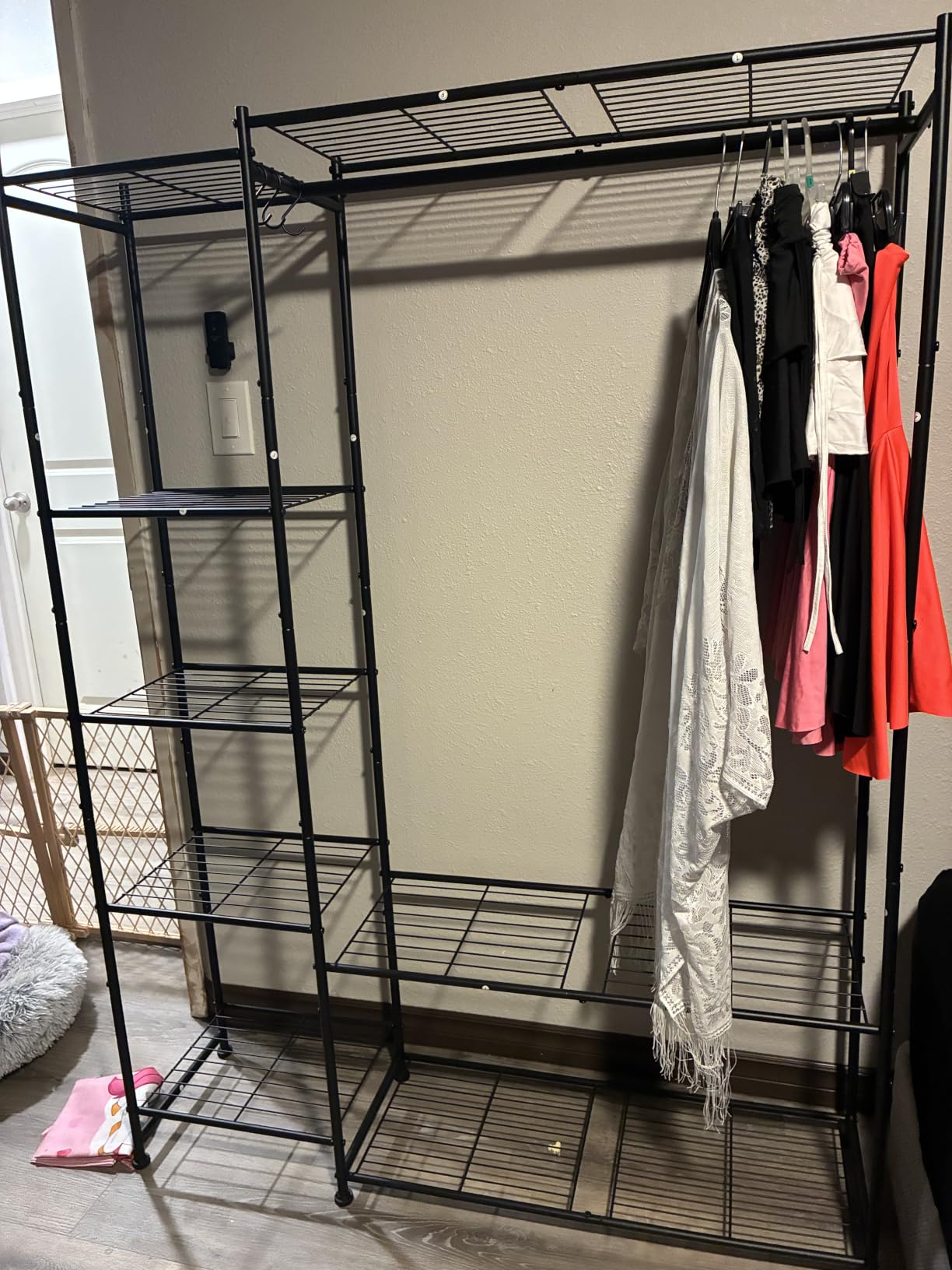HOMIDEC Wardrobe Closet, Portable Clothes Rack with 4 Tiers Shelves | Freestanding Closet Organizers and Storage System with Hanging Rod, Steel Clothing Rack Suitable for Cloakrooms, Bedrooms, Black customer photo 1