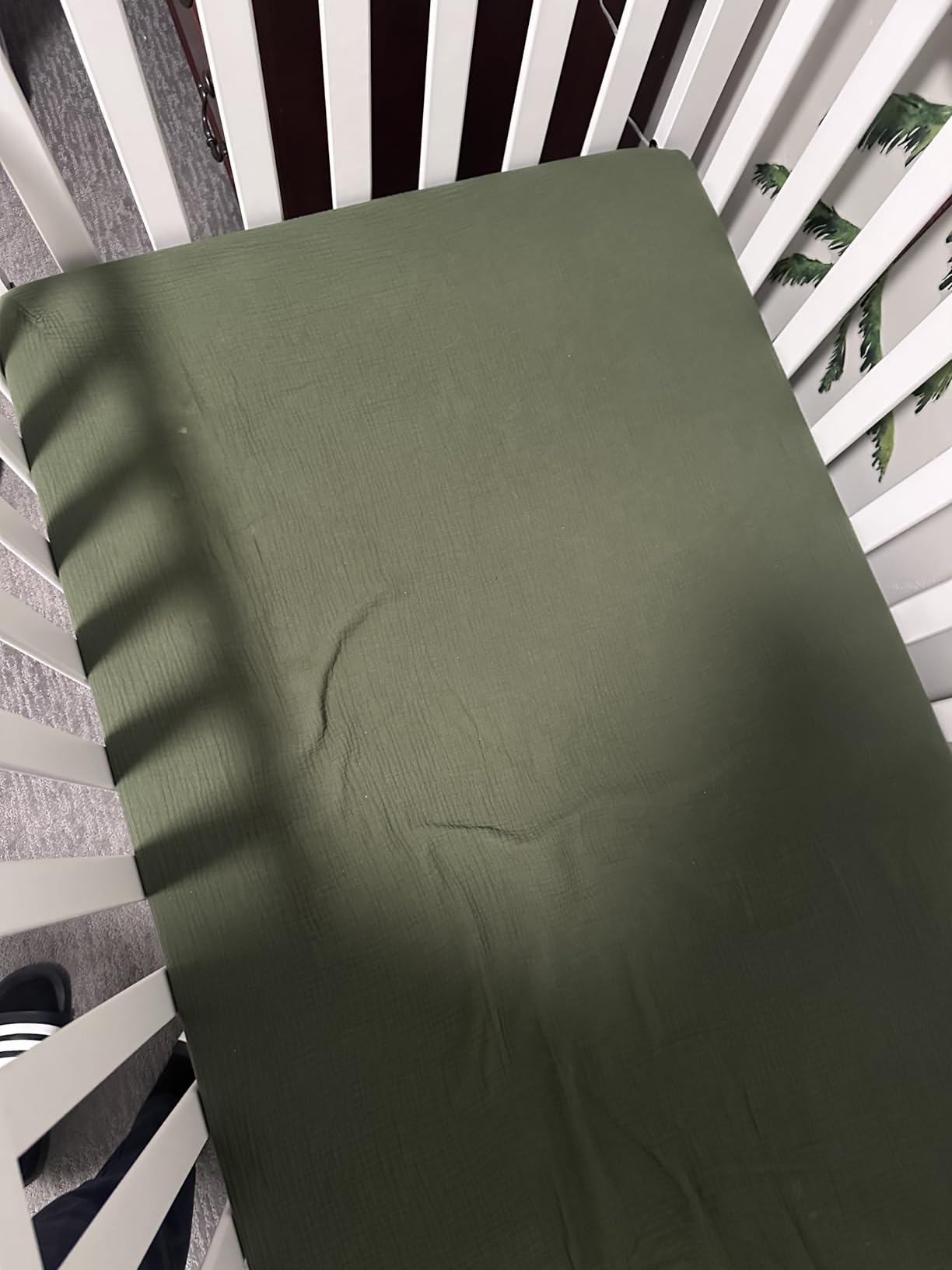 Blissful Diary Muslin Crib Sheets, 2 Pack, Monstera & Dark Green | fitted for 52''x28'' crib mattress, soft and breathable cotton, boho style, easy care for machine wash, gift for boy and girl customer photo 1