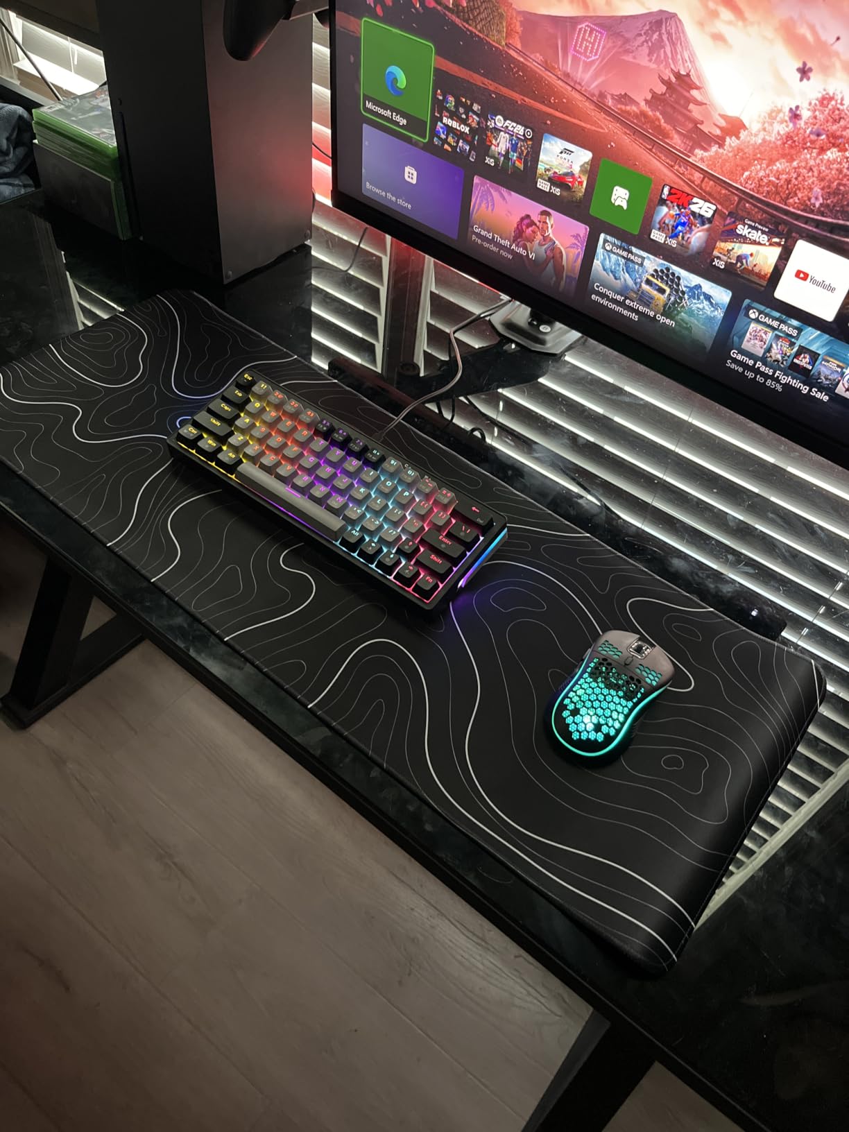 Gaming Mouse Pad Large 31.5 x 11.8in Topographic Keyboard Mousepad for Non-Slip Base and Stitched Edge, Extended Desk Pad XL Desk Mat (Black) customer photo 1