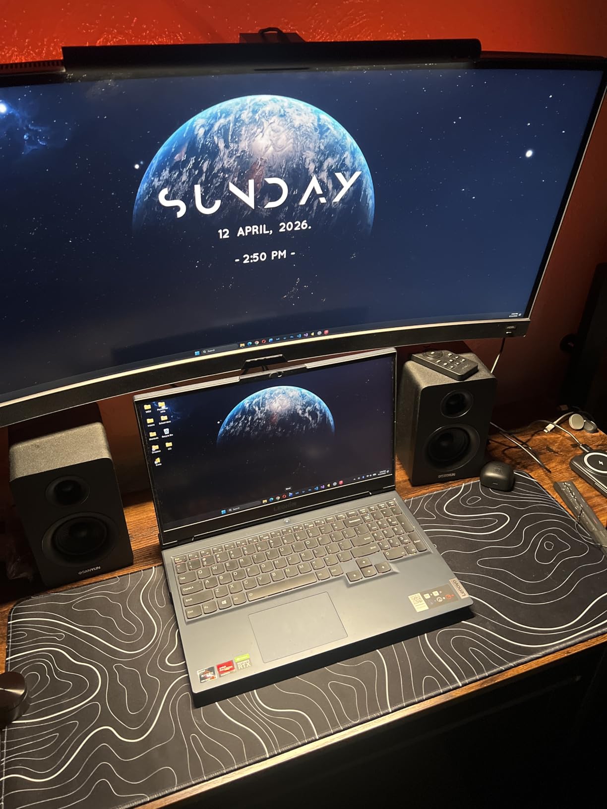 Gaming Mouse Pad Large 31.5 x 11.8in Topographic Keyboard Mousepad for Non-Slip Base and Stitched Edge, Extended Desk Pad XL Desk Mat (Black) customer photo 2
