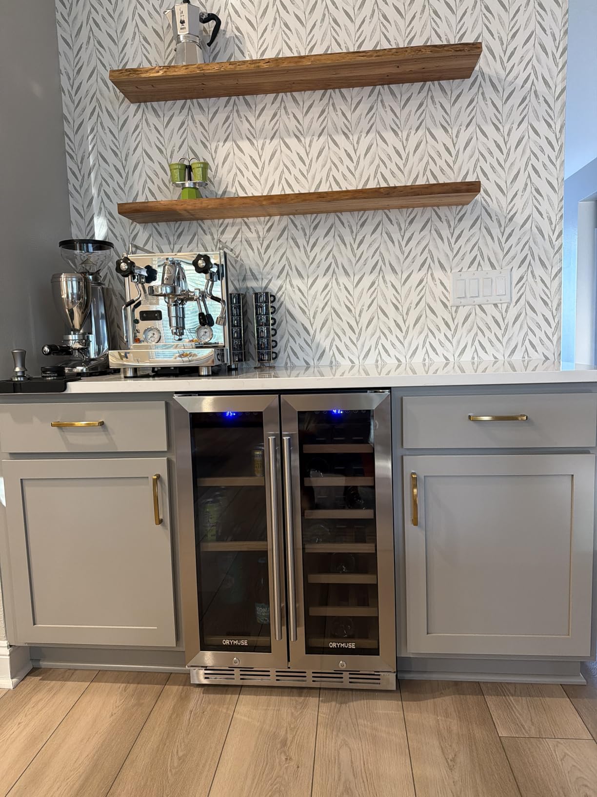 ORYMUSE 24 Inch Dual Zone Wine and Beverage Refrigerator, Built-in or Freestanding Cooler with French Doors, Under Counter Drink Fridge with Upgraded Compressor for Beer, Wine, and Soda customer photo 1