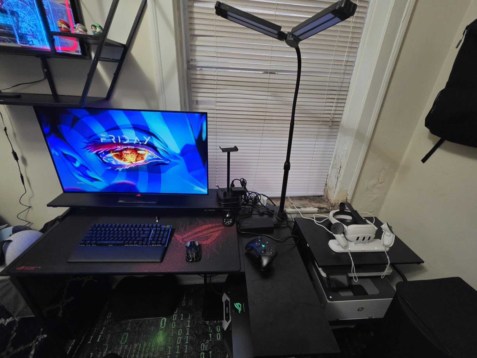 ODK 48 Inch Gaming Desk with USB Charging Ports and LED Lights, Reversible L Shaped Computer Desk with Storage Shelves & Monitor Stand, Corner Gamer Desk Table with Power Outlets, Black customer photo 1