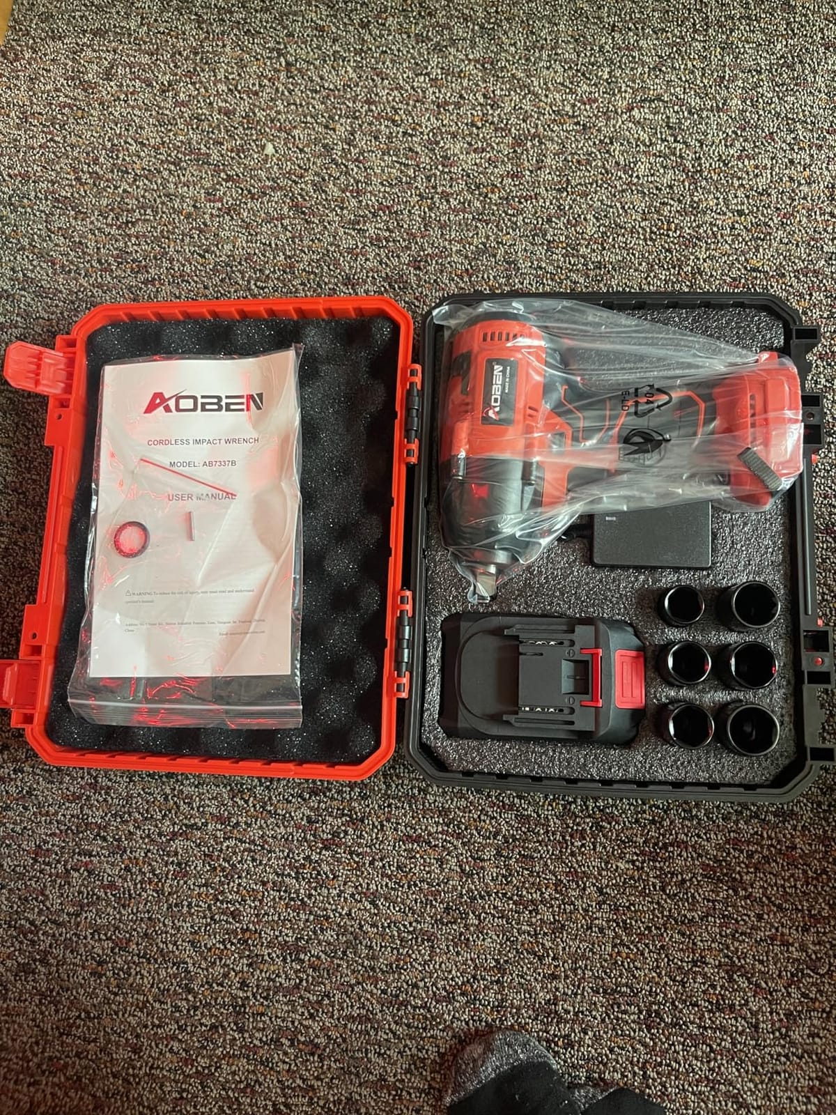 AOBEN Cordless Impact Wrench 1/2 Inch, Power Impact Gun Kit, Max 600N.M/450Ft-lbs High Torque Electric Impact Driver for Car RV Tire, 4.0Ah Battery, Charger, 6 Sockets & Storage Tool Case customer photo 1