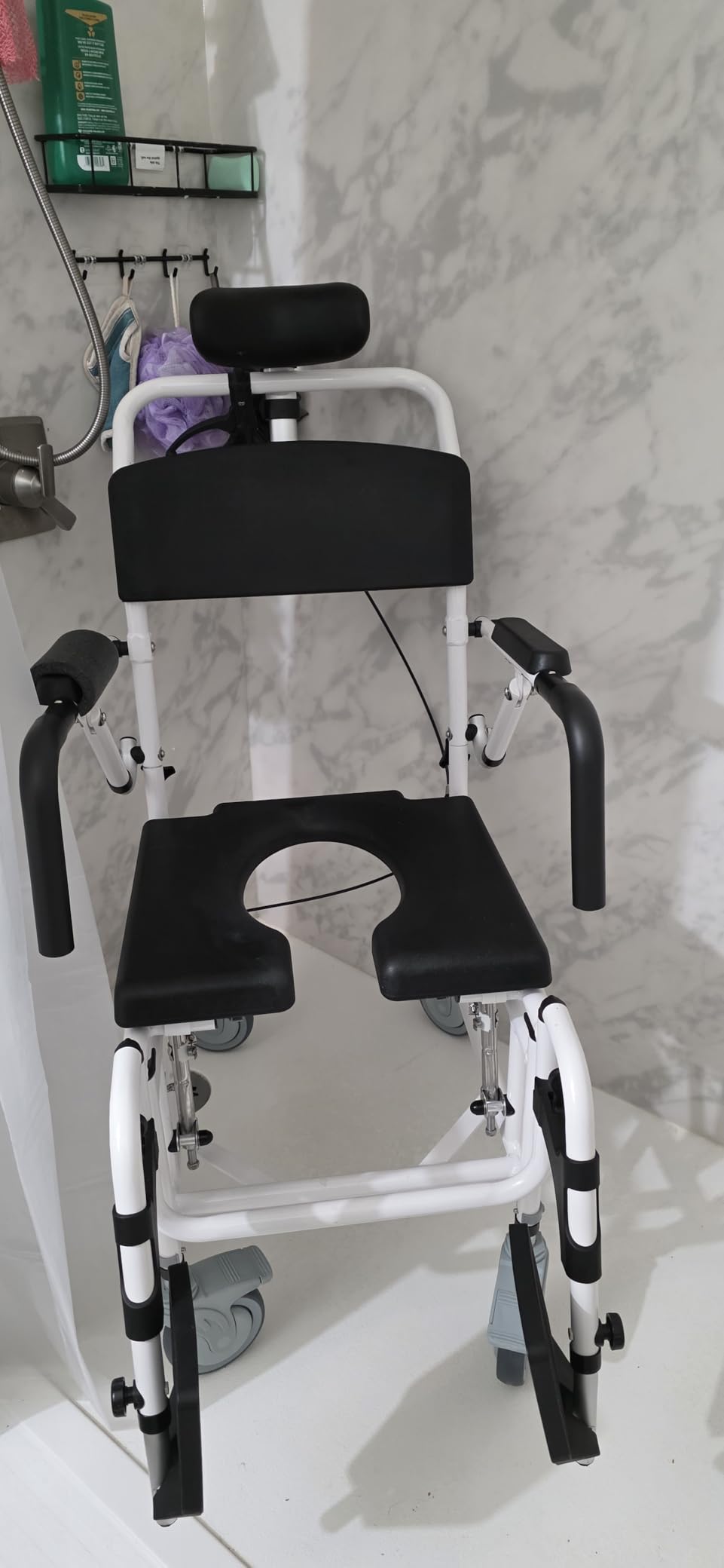 Vive Reclining Shower Chair with Wheels - Commode Wheelchair for Seniors, Disabled & Handicap - Padded Transfer Rolling Chairs w/Arms - Portable, Waterproof Shower Chair - Reclines for Easy Hair Wash customer photo 1