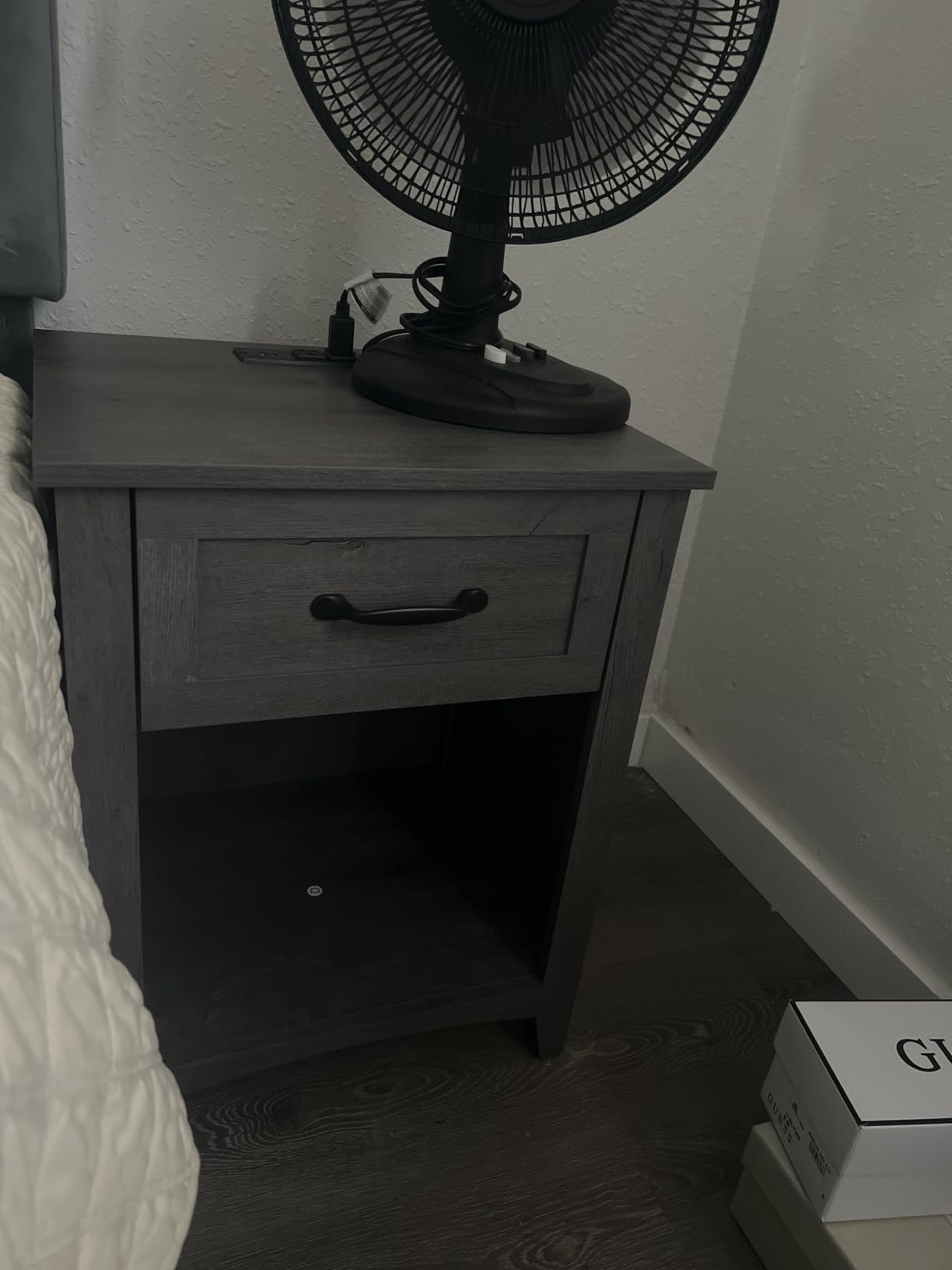VASAGLE Farmhouse Nightstands with Charging Station, 1 Drawer, Set of 2 | Bedside Table, Side Table with Open Compartment, for Bedroom, Rustic White and Honey Brown customer photo 1