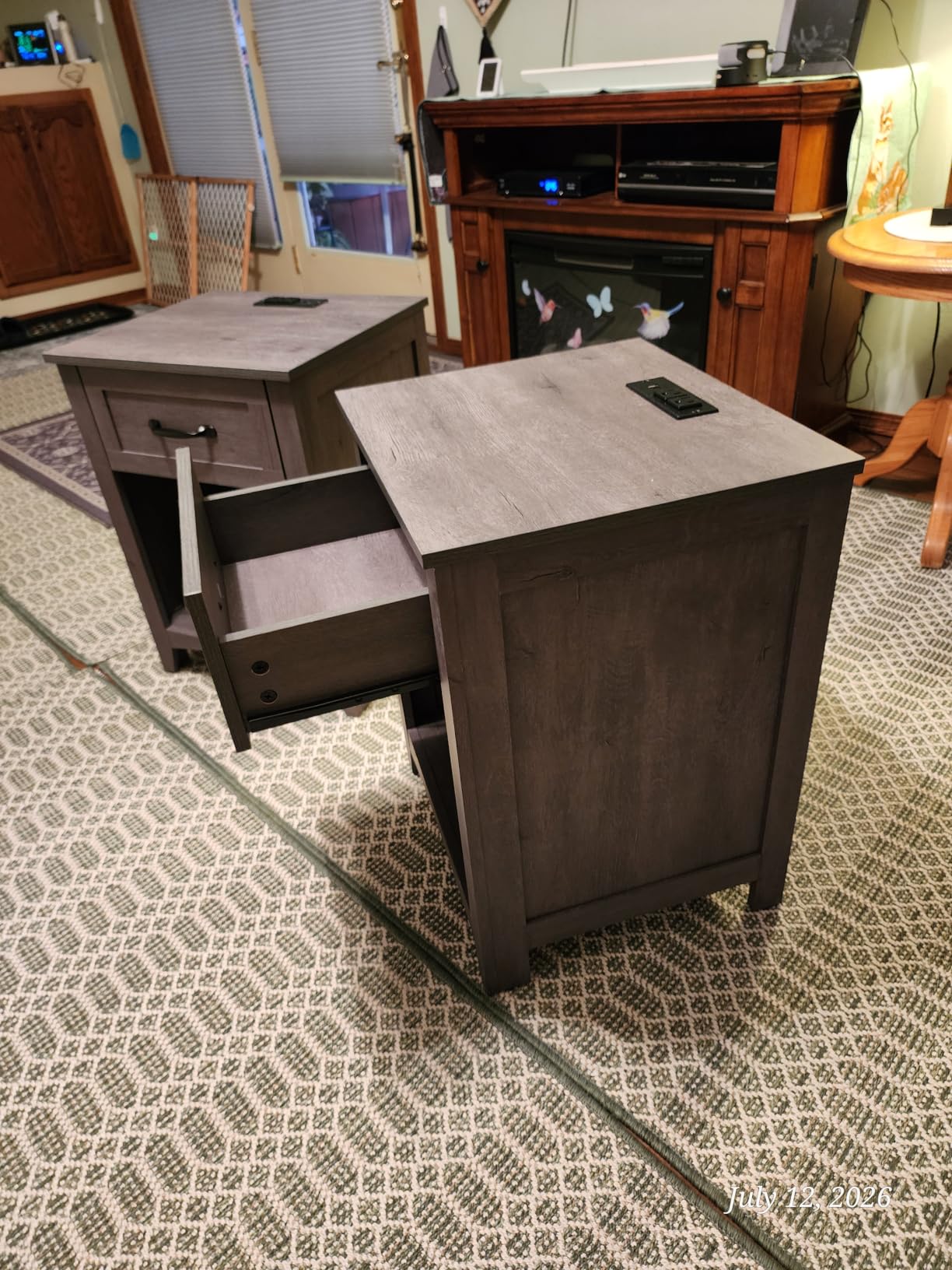 VASAGLE Farmhouse Nightstands with Charging Station, 1 Drawer, Set of 2 | Bedside Table, Side Table with Open Compartment, for Bedroom, Rustic White and Honey Brown customer photo 2