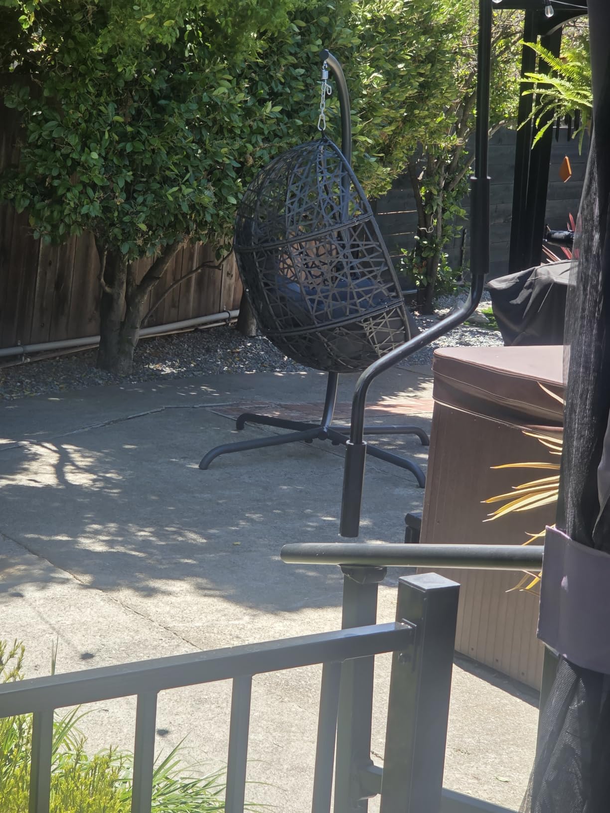 BULEXYARD Oversized Hanging Egg Chair with Stand, Indoor Outdoor Grey Wicker Bird Cage Swing Chair, Patio Hammock Egg-Shaped Chair with Light Grey Cushion for Sunroom, Deck, 350lbs Capacity customer photo 1