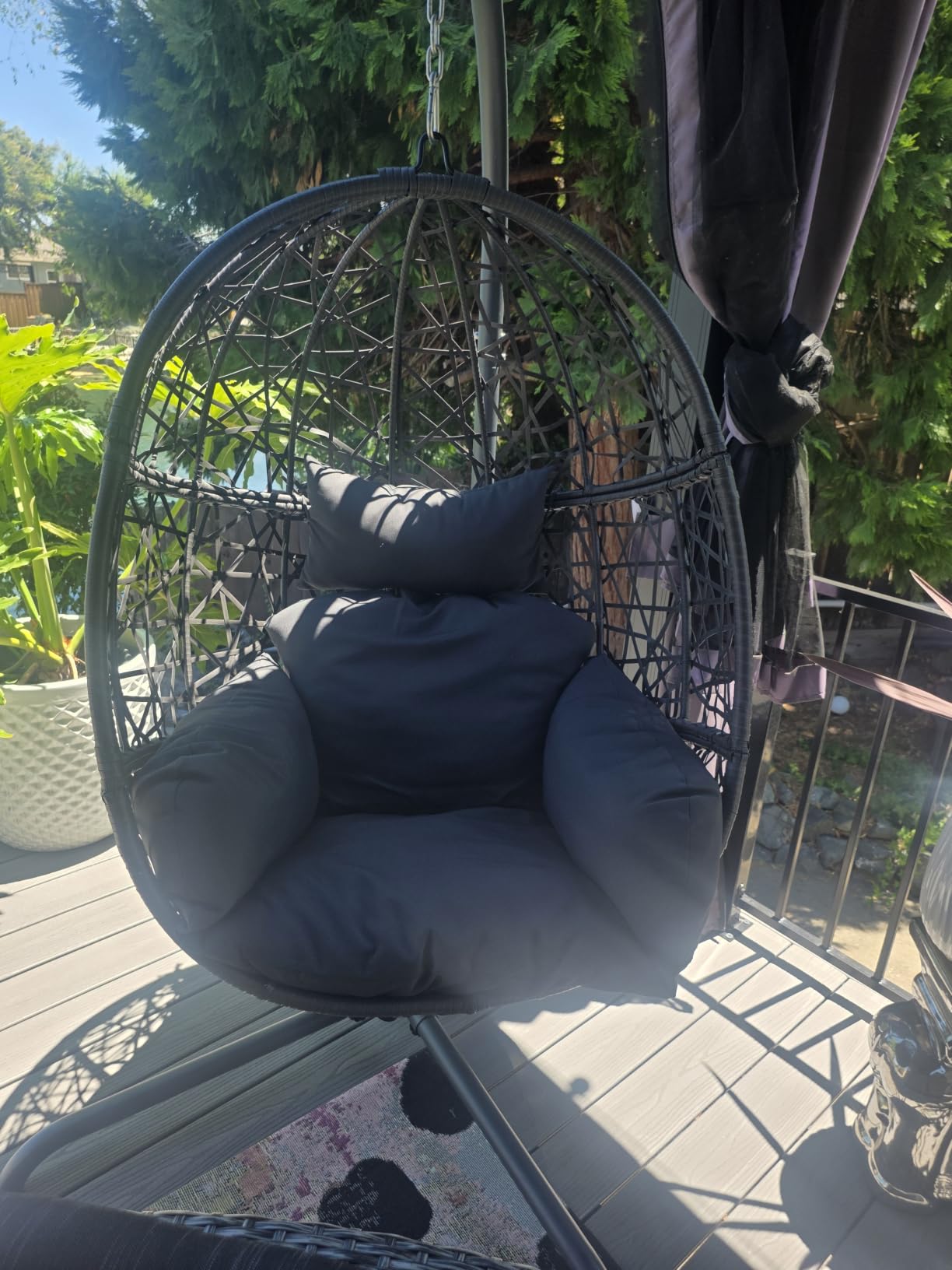 BULEXYARD Oversized Hanging Egg Chair with Stand, Indoor Outdoor Grey Wicker Bird Cage Swing Chair, Patio Hammock Egg-Shaped Chair with Light Grey Cushion for Sunroom, Deck, 350lbs Capacity customer photo 2