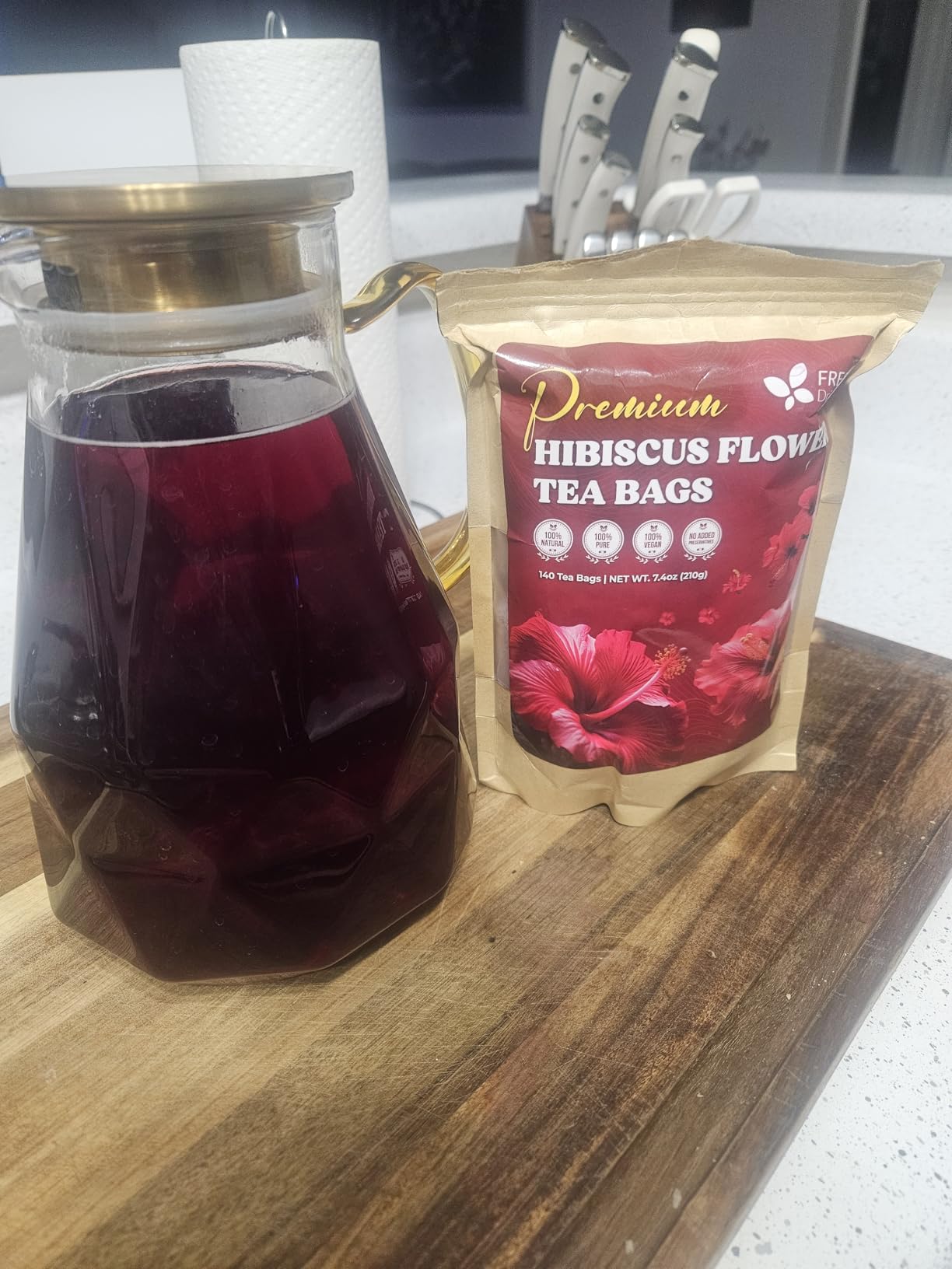 FreshDrinkUS, 140 Bags Hibiscus Flowers Tea, 100% Natural and Pure. Loose Flower Hibiscus Herbal Tea. Hibiscus Flower Tea. No Sugar, No Caffeine, No Gluten, Vegan. customer photo 2