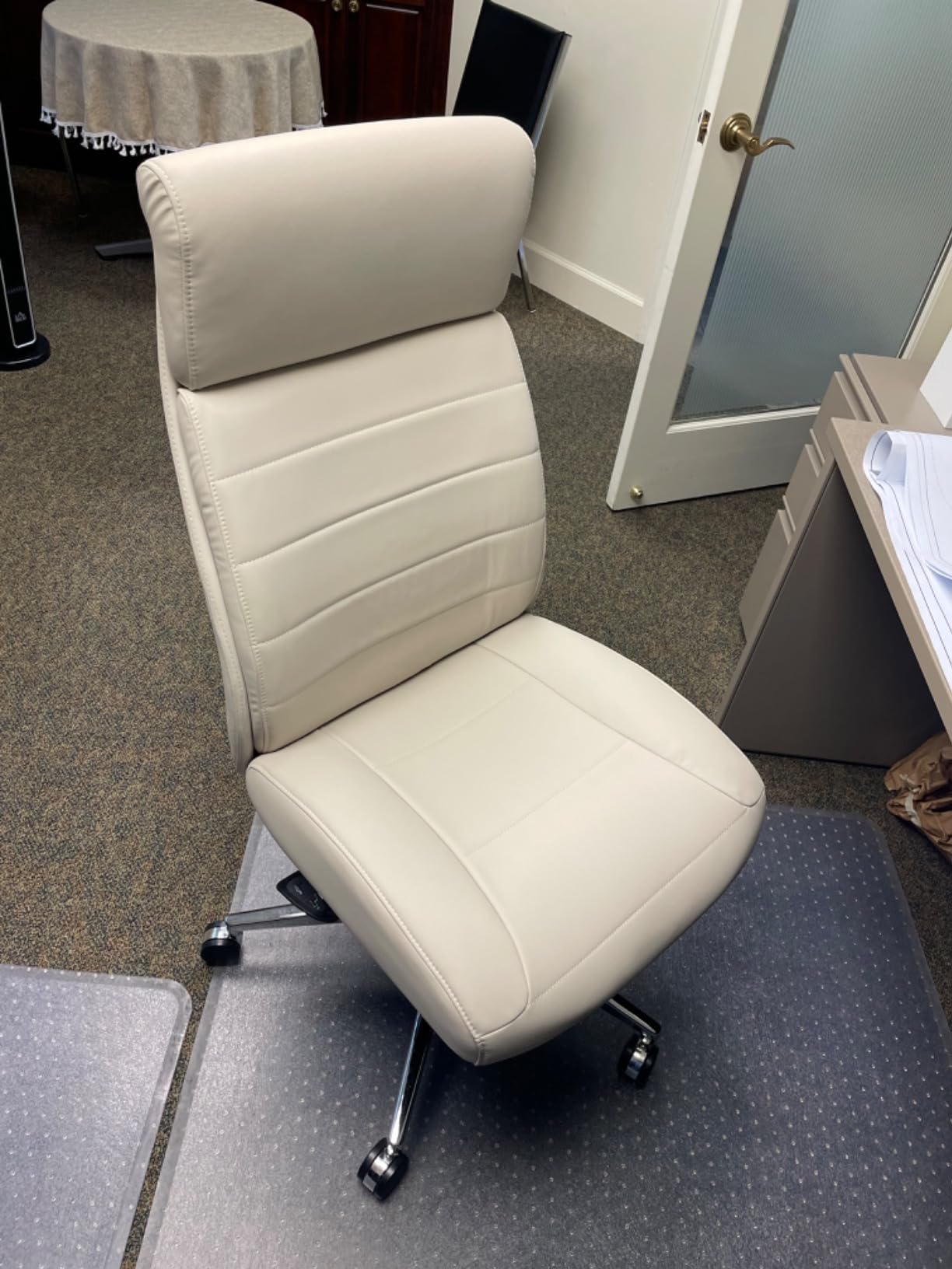 Realspace Modern Comfort Modee Vegan Leather High-Back Executive Office Chair, Sand/Chrome, BIFMA Compliant customer photo 2