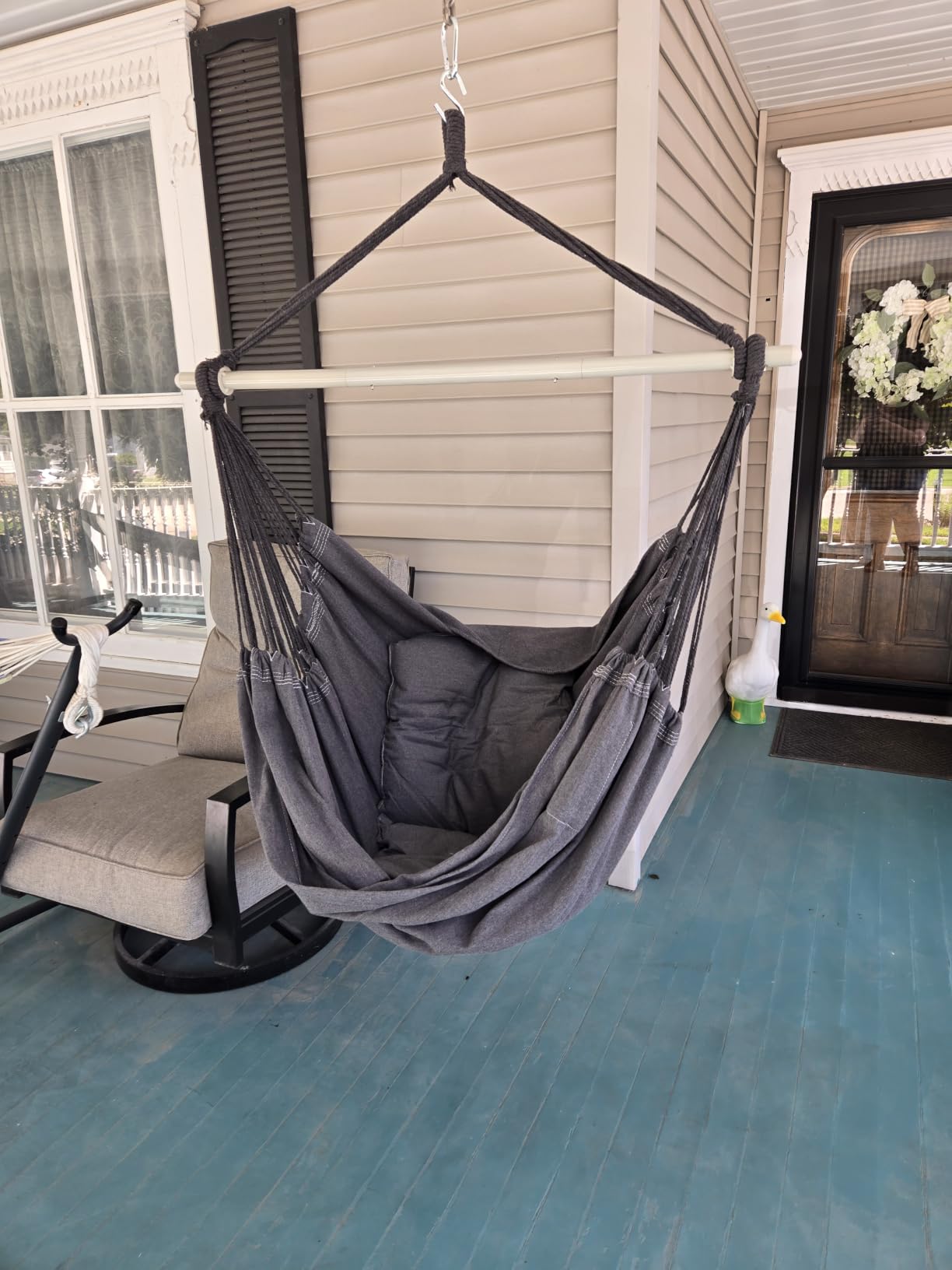 XXL Hammock Chair Hanging Rope Swing with 2 Cushions - Max 500lbs-Perfect for Patio, Porch, Bedroom, Backyard, Indoor or Outdoor - Includes Hanging Hardware Kits customer photo 1