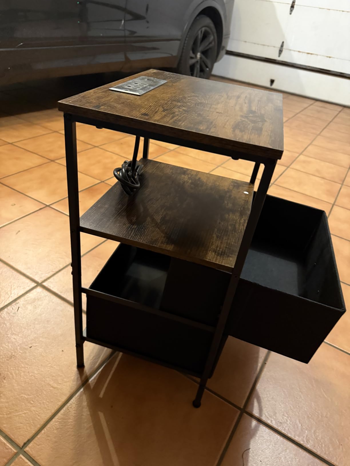 Huuger Nightstand with Charging Station, 27.6 Inch Bedside Table, Side Table | Night Stand with USB Ports and Outlets, End Table with Fabric Drawers, Night Stand with Charger Station, Rustic Brown customer photo 2