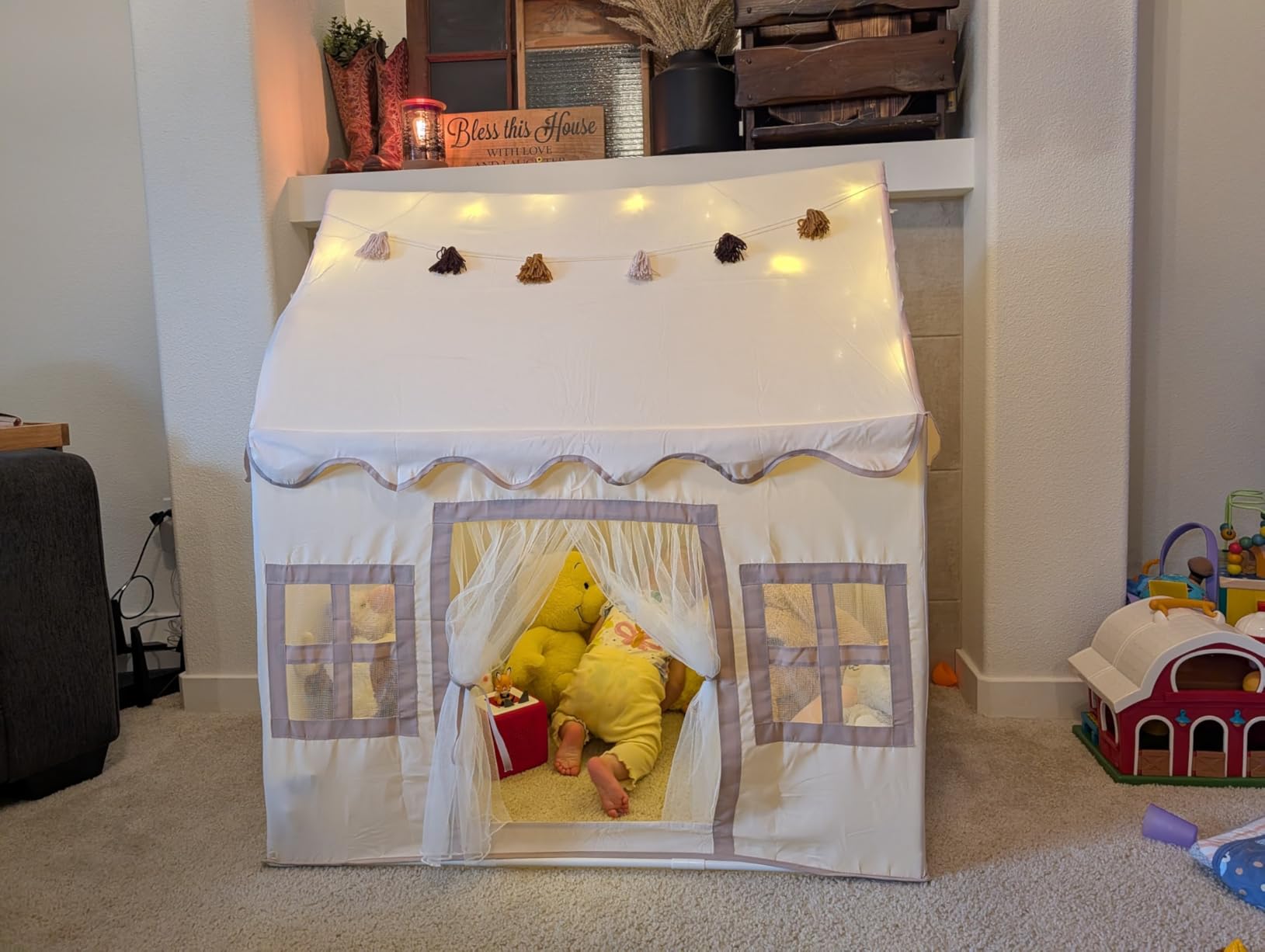 Kids Play Tent Indoor: with Mat, Tassel Garland - Girl Tent Indoor Playhouse for Kids Toys for Boy Girl Birthday Gift customer photo 1