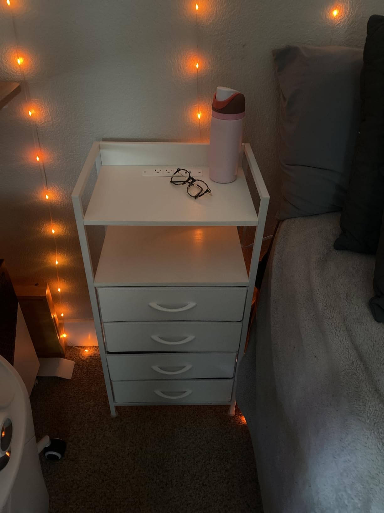 Furnulem Night Stand with Charging Station, LED, Tall Bedside Table for Dorm | 4 Drawer Dresser for bedroom, with LED light & Remote Control, Fabric Bins and Metal Frame, Wood Desk Top, Easy Assemble, Black customer photo 1