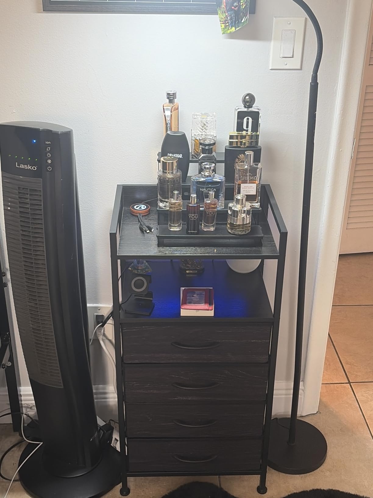 Furnulem Night Stand with Charging Station, LED, Tall Bedside Table for Dorm | 4 Drawer Dresser for bedroom, with LED light & Remote Control, Fabric Bins and Metal Frame, Wood Desk Top, Easy Assemble, Black customer photo 2