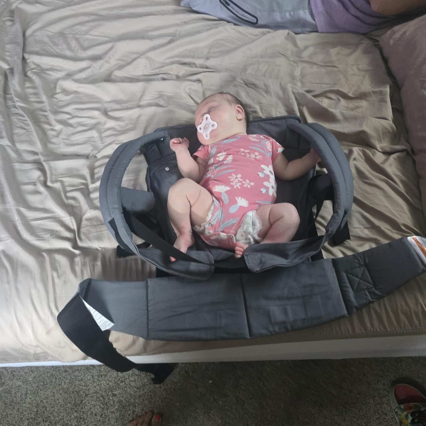 Momcozy PureHug Baby Carrier - Ergonomic, Cozy and Lightweight for 7-45 lbs | Easy to Put On for Baby 3-24M, Hip-Healthy, 3D EVA Lumbar Support, X-Straps for Even Weight Distribution, 100% Cotton, Khaki customer photo 2