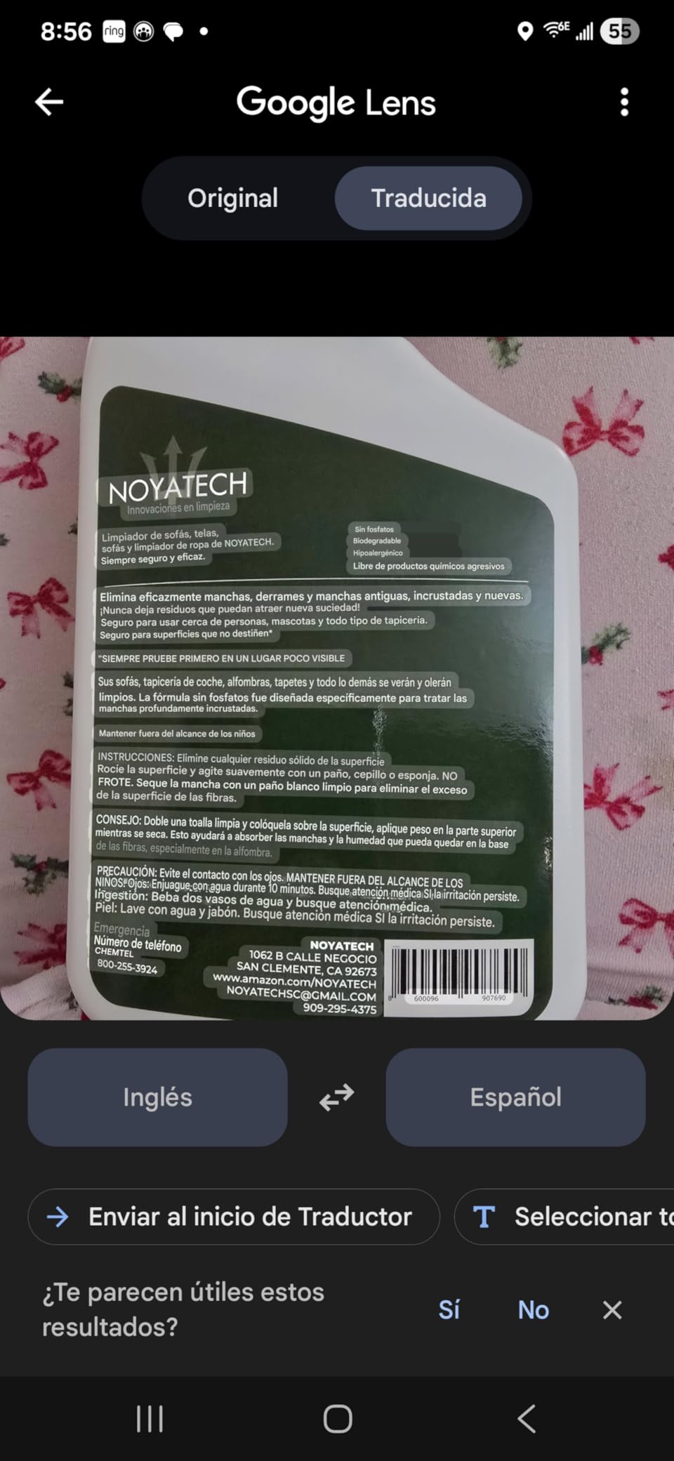 NOYATECH Couch Cleaner and Stain Remover Spray, Pet Safe Upholstery, 32 oz customer photo 1