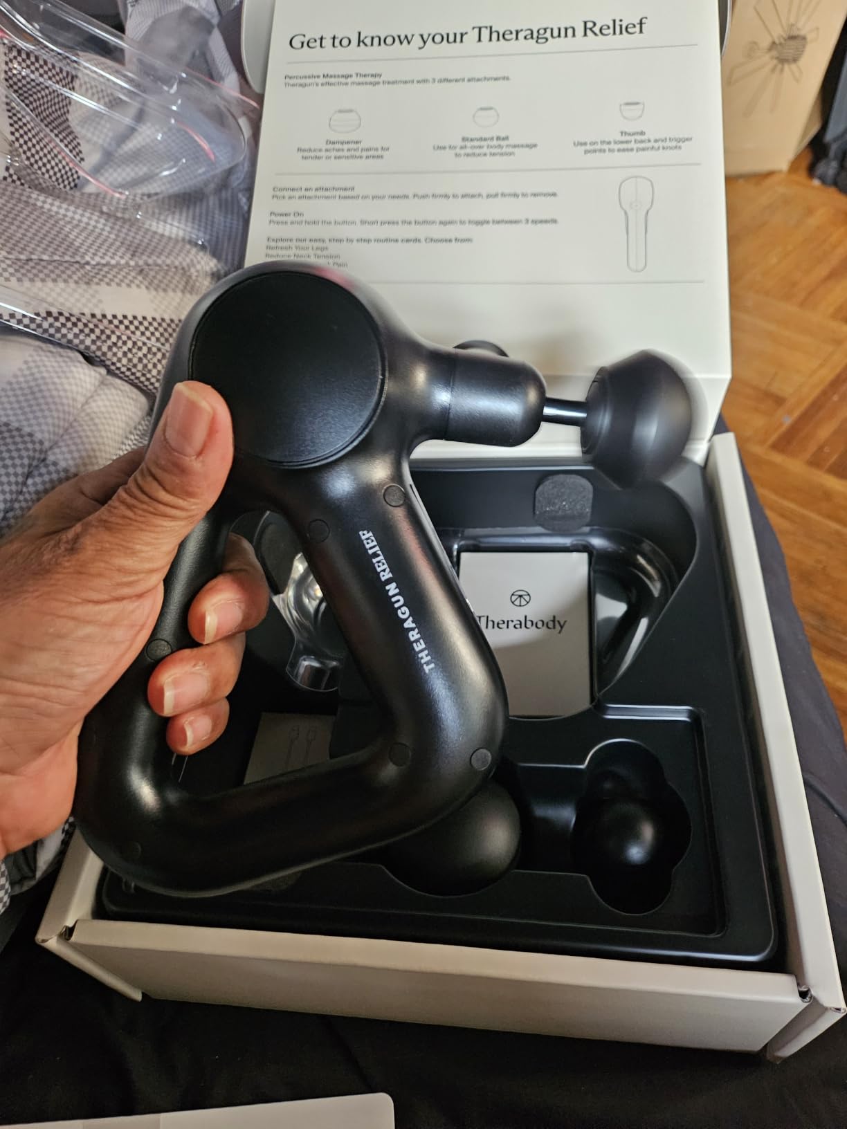 TheraGun Therabody Relief Massage Gun, 3-Speed, Quiet Handheld Percussion Muscle Massager for Back, Leg & Shoulder Pain Relief, Lightweight, Easy to Use customer photo 1
