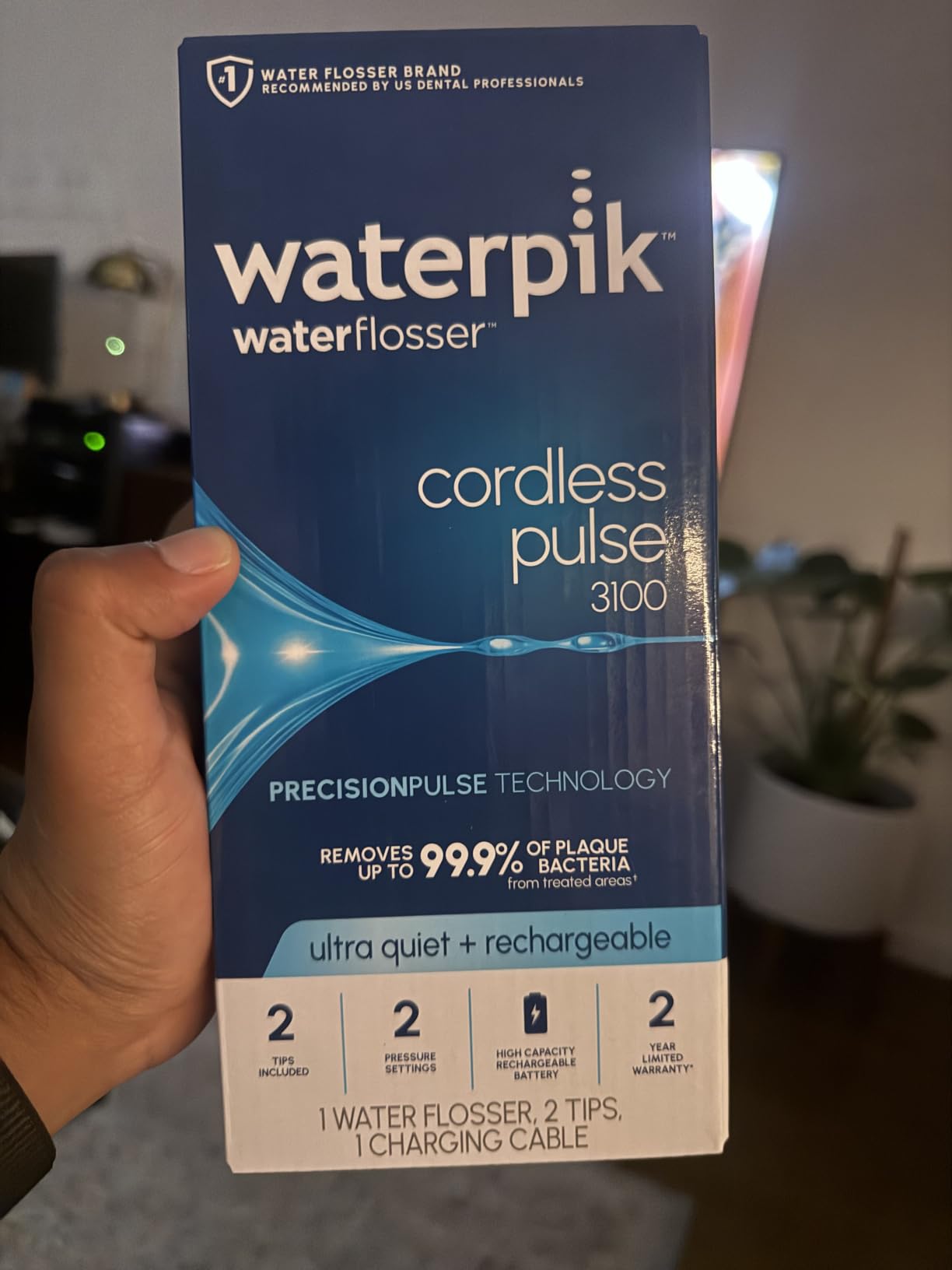 Waterpik Cordless Pulse 3100 Portable Water Flosser, Rechargeable, White | 2 Settings, 1 Precision Tip & 1 Tongue Cleaner Tip for Fresh Breath, Travel, Shower Use, ADA Accepted, WF-20 Amazon Exclusive customer photo 1