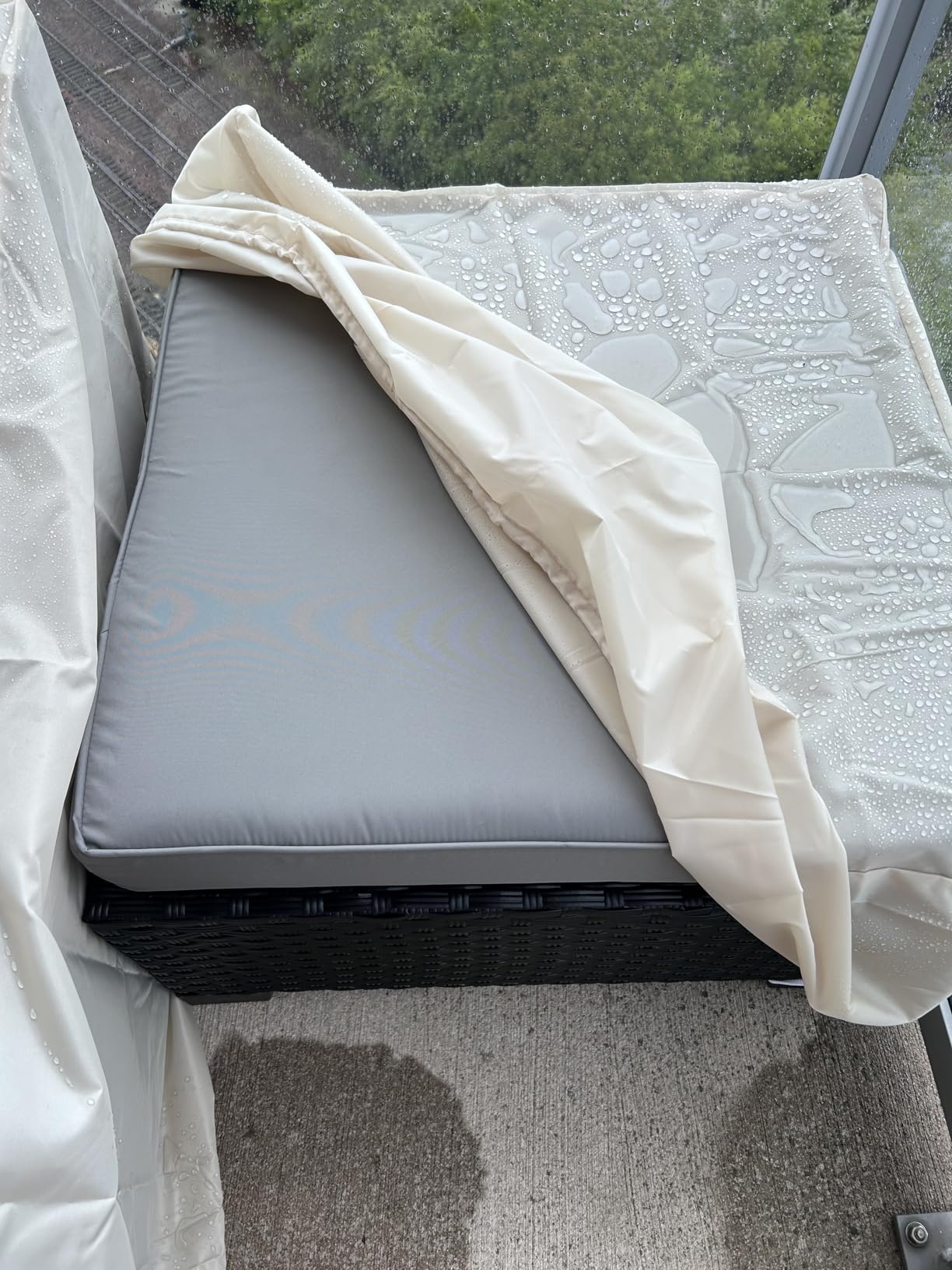 Rattaner 3 Pieces Patio Furniture Set Outdoor Sectional Wicker Patio Furniture Patio Couch with Ottoman and Outdoor Storage Table All-Weather Anti-Slip Cushions Waterproof Covers, Light Grey customer photo 2