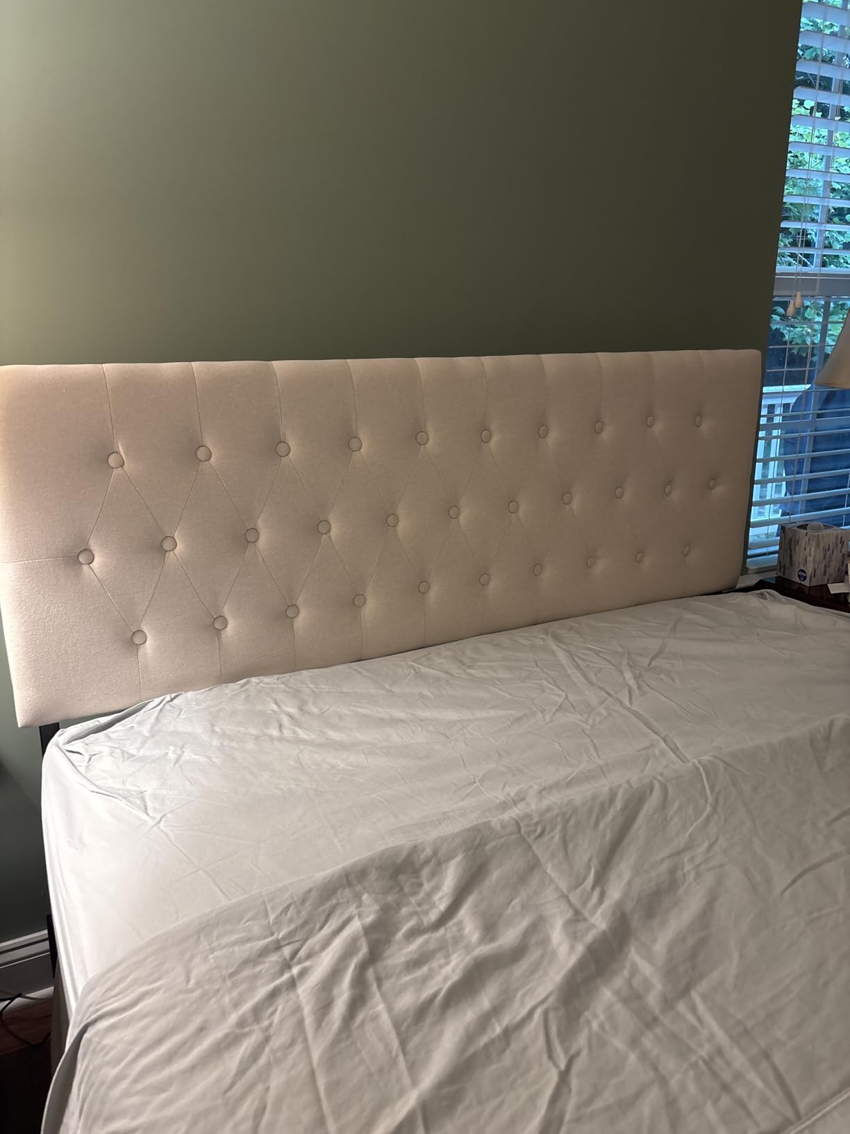 Tufted Upholstered Headboard Queen Size, Adjustable Height 37-51 in, Beige | Sturdy and Durable Solid Wood Bed Headboard, Fabric Queen Headboard Only, Modern Button Diamond Design Head Board customer photo 2
