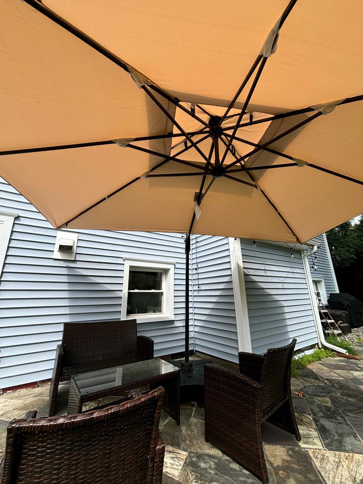 Deconk 10' X 13' Patio Umbrella with LED Light Outdoor Cantilever Umbrellas | Heavy Duty Aluminum Frame, Double Top Waterproof Canopy, 360-degree Rotation, for Pool Garden Deck, Beige customer photo 1