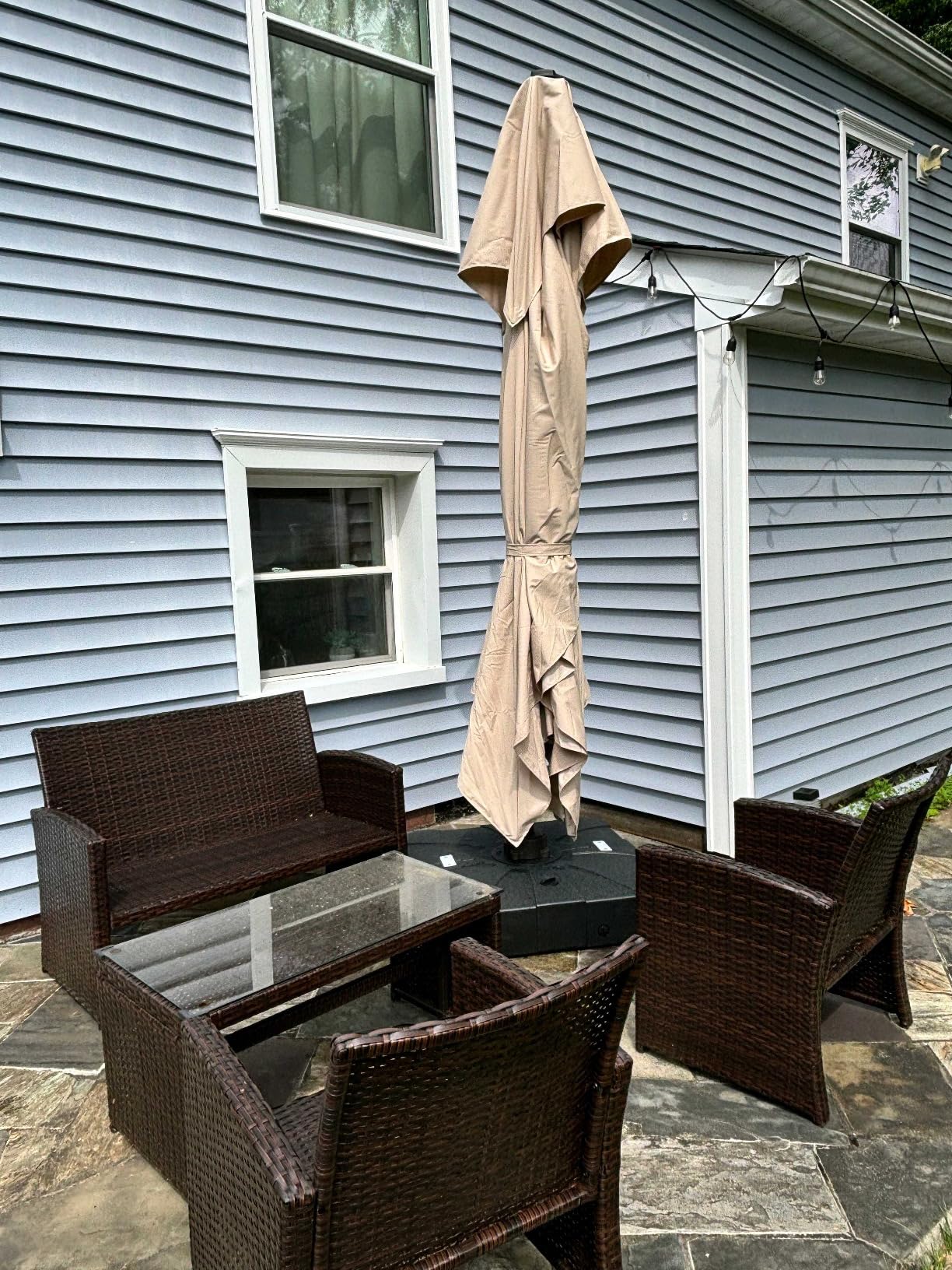 Deconk 10' X 13' Patio Umbrella with LED Light Outdoor Cantilever Umbrellas | Heavy Duty Aluminum Frame, Double Top Waterproof Canopy, 360-degree Rotation, for Pool Garden Deck, Beige customer photo 2