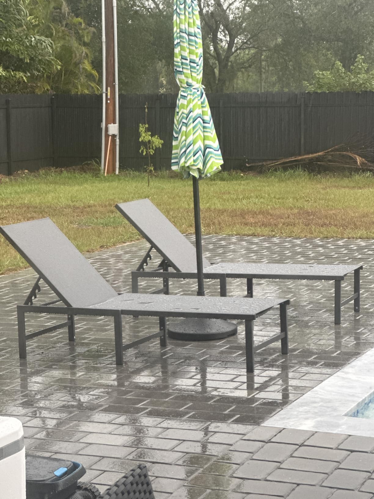 Aluminum Outdoor Chaise Lounge, 5-Position Textilene Chair, Khaki | Rust-proof aluminum frame; UV quick-dry Textilene mesh; 5-position recliner; supports 400 lbs, built-in armrests customer photo 1