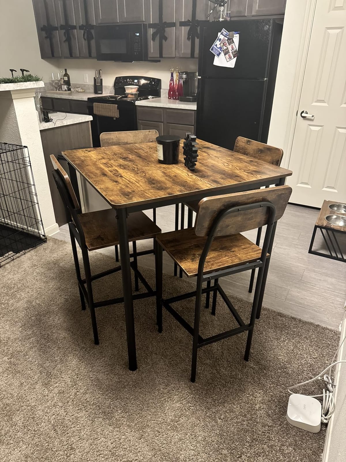 GIANTEX 5-Piece Dining Table Set W/Counter Height Table & 4 Bar Stools, Modern Kitchen Dining Set W/Footrest & Backrest, Space-Saving Dinette Set for Pub, Dining Room, Restaurant (Black Oak) customer photo 2