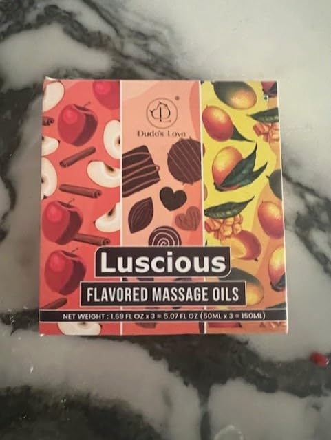 Dude's Love Luscious Flavored Massage Oil Set - Pack of 3 - Organic - Chocolate, Apple Cinnamon, Mango Ginger - Non-Sticky, Nourishing & Moisturizing - Aromatherapy Vegan Oil - 1.69 FL OZ x3 customer photo 1