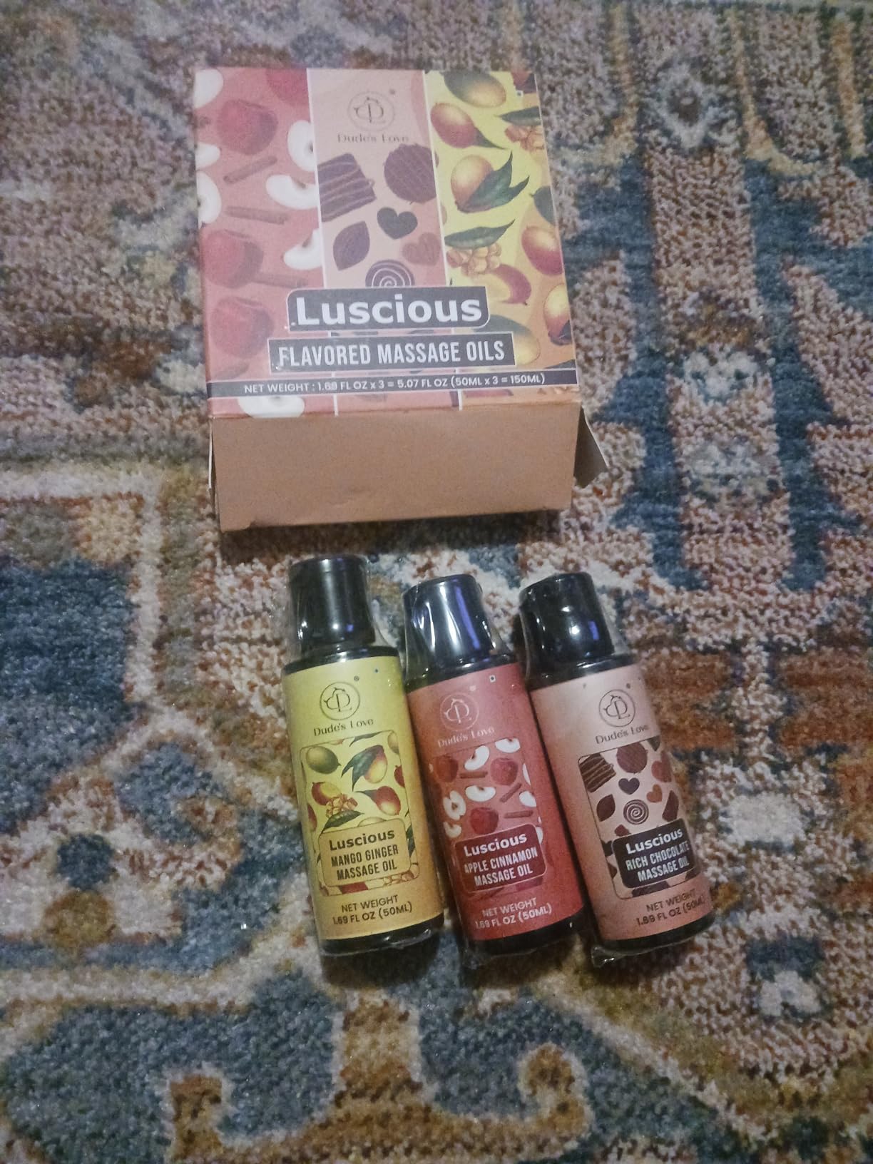 Dude's Love Luscious Flavored Massage Oil Set - Pack of 3 - Organic - Chocolate, Apple Cinnamon, Mango Ginger - Non-Sticky, Nourishing & Moisturizing - Aromatherapy Vegan Oil - 1.69 FL OZ x3 customer photo 2