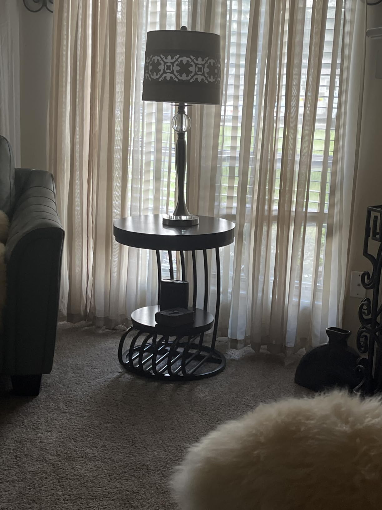 Round End Side Table: Side Table with 2 Tiers Storage Shelves, Vintage End Table with Arc-Shaped Frame, Rustic Brown customer photo 1