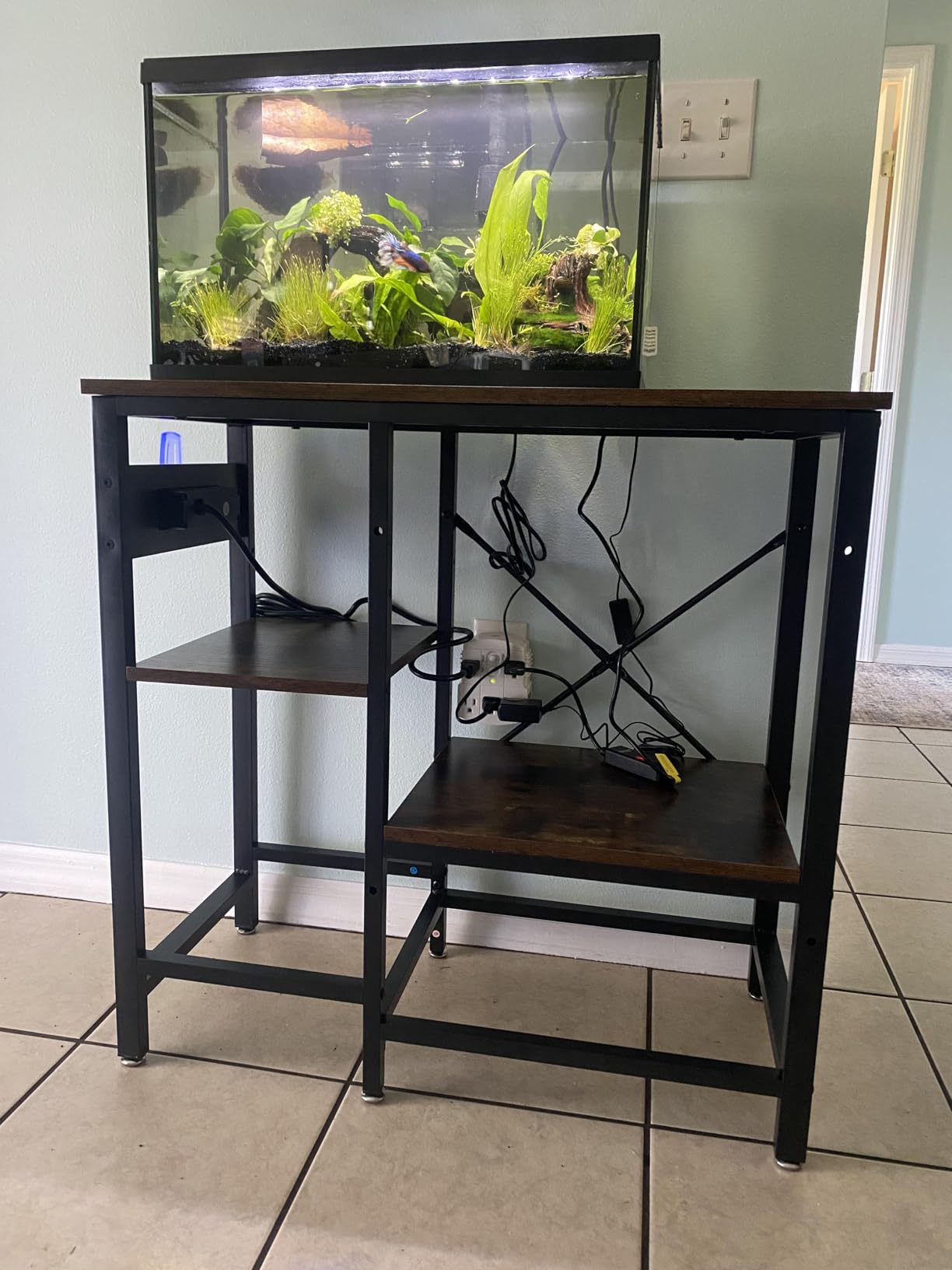 Bestier 20-29-37 Gal Fish Tank Stand with Power Outlet, Rustic Brown, 30x13 | 6-Leg Steel Frame, 3-Tier Adjustable Shelves for Filters Storage, 400Lbs Capacity, 5-In-1 Power Outlet, 4 Leveling Feet customer photo 2