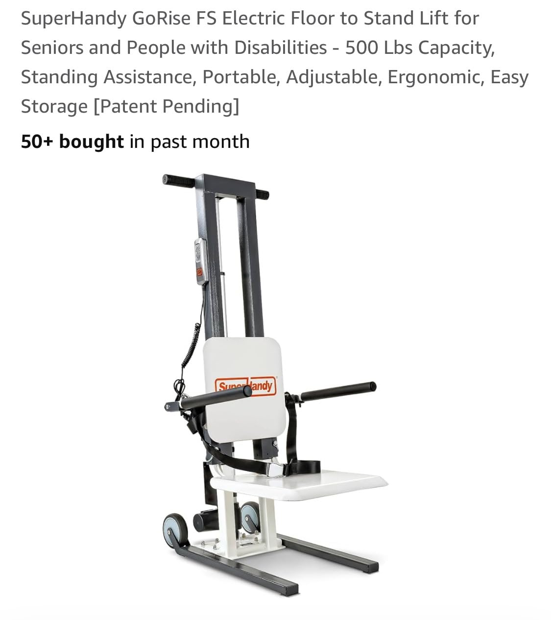 SuperHandy Electric Floor Lift, 500 Lbs Capacity, Portable Design | Portable patient lift helps raise users from floor to standing; built for rated specs and capacity; Home Care customer photo 2