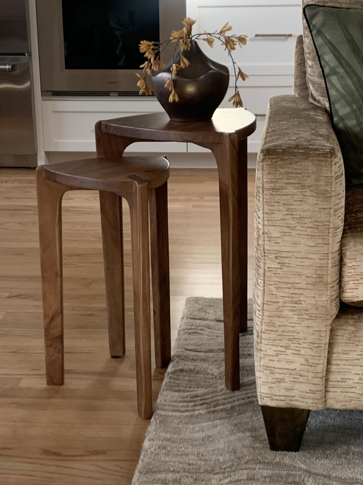 Signature Design by Ashley Triangular Nesting Side Tables, Brynnleigh | Solid wood nesting side tables, Space saving living room table set, Set of 2, Medium brown finish, Triangular accent tables customer photo 2