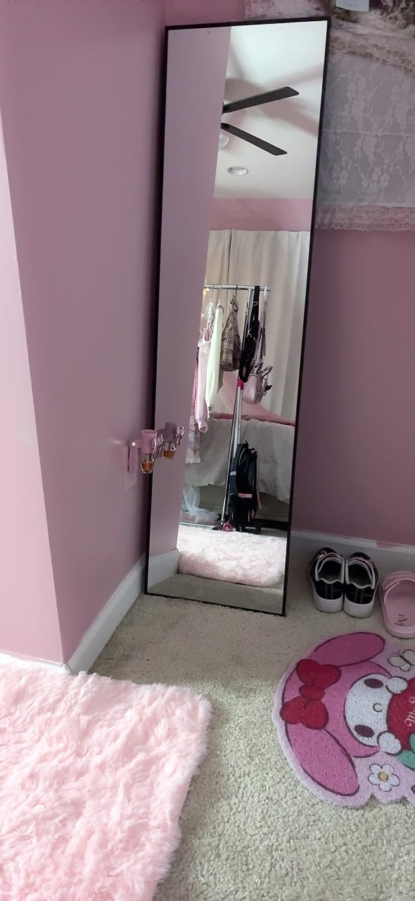 Delma Full Length Mirror with Stand, Black Floor Mirror | Aluminium alloy frame with HD float glass for distortion-free reflection. Free standing or wall mounted. customer photo 1